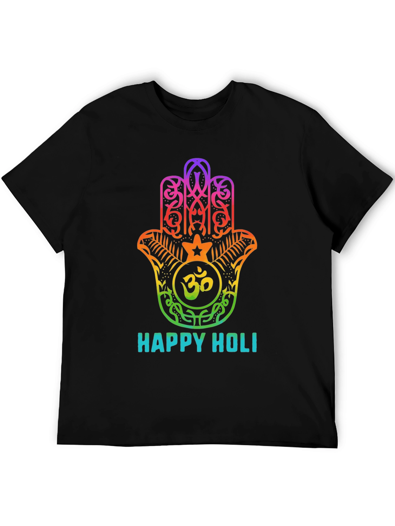 Happy Holi Rainbow Hamsa Hand Graphic T-Shirt