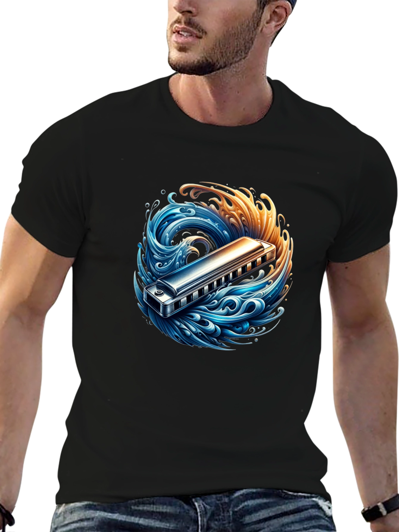 Harmonica Wave Graphic Tee - Music Lovers T-Shirt
