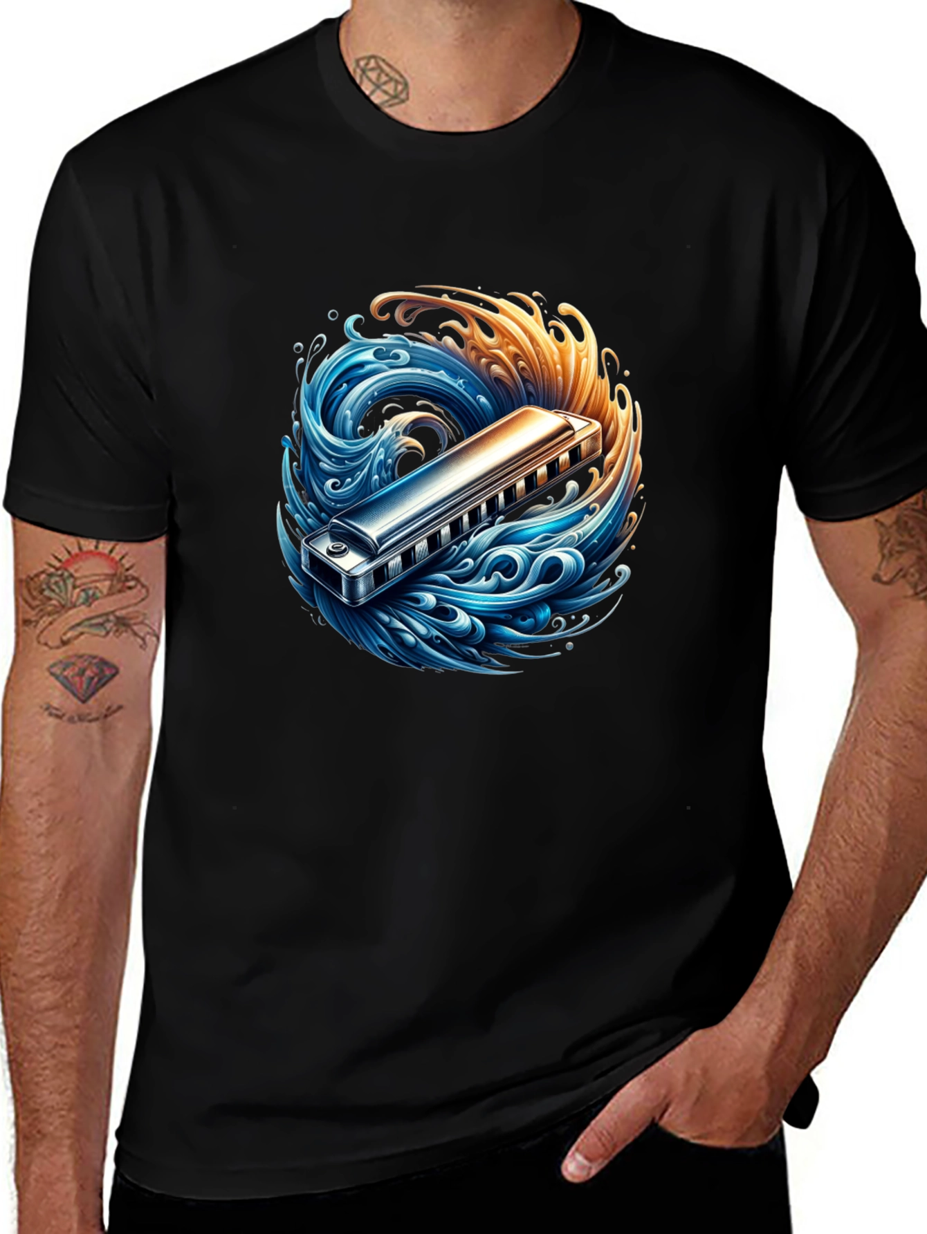 Harmonica Wave Graphic Tee - Music Lovers T-Shirt