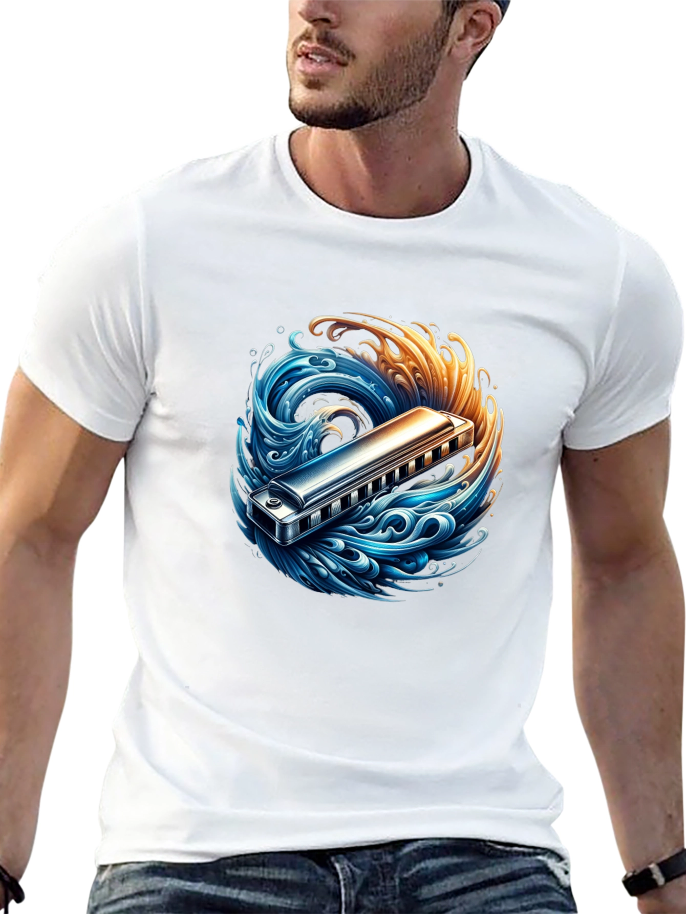 Harmonica Wave Graphic Tee - Music Lovers T-Shirt