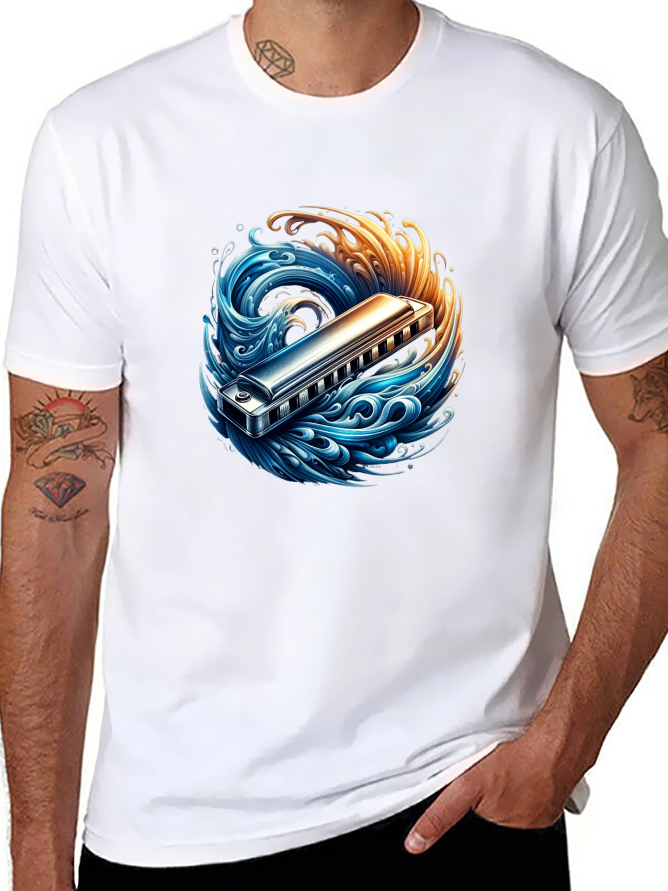 Harmonica Wave Graphic Tee - Music Lovers T-Shirt