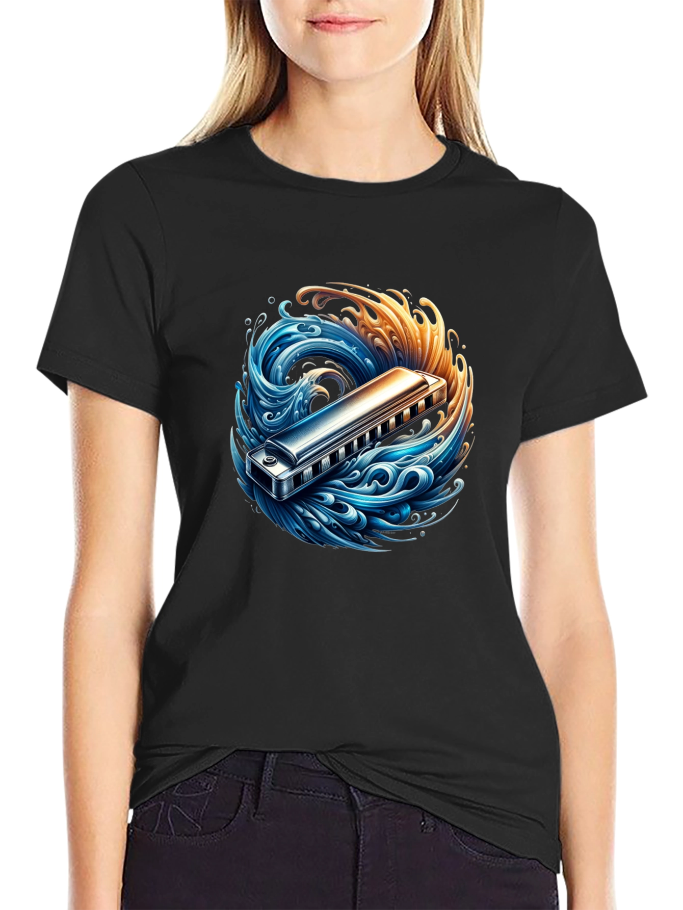 Harmonica Wave Graphic Tee - Music Lovers T-Shirt