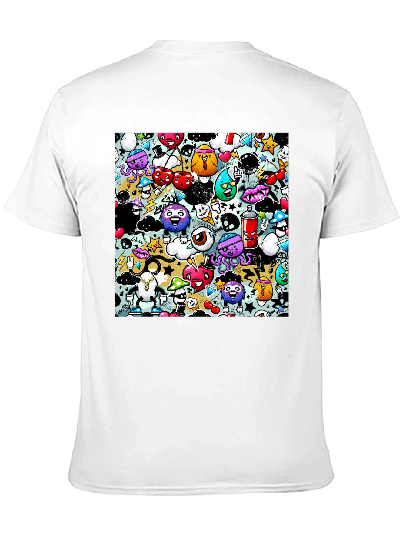 Graffiti Cartoon Character Print Black T-Shirt