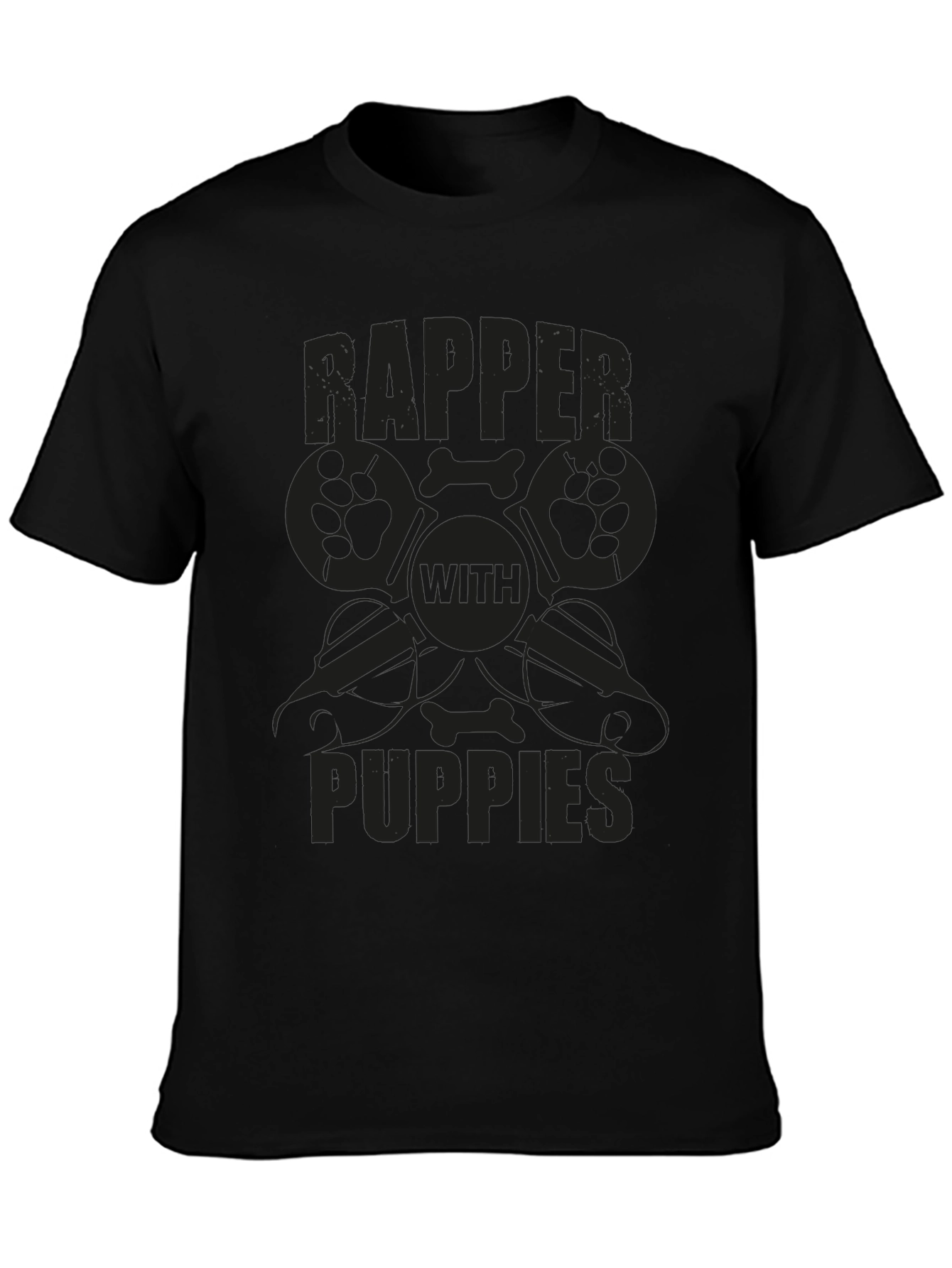 Rapper with Puppies Black Graphic T-Shirt