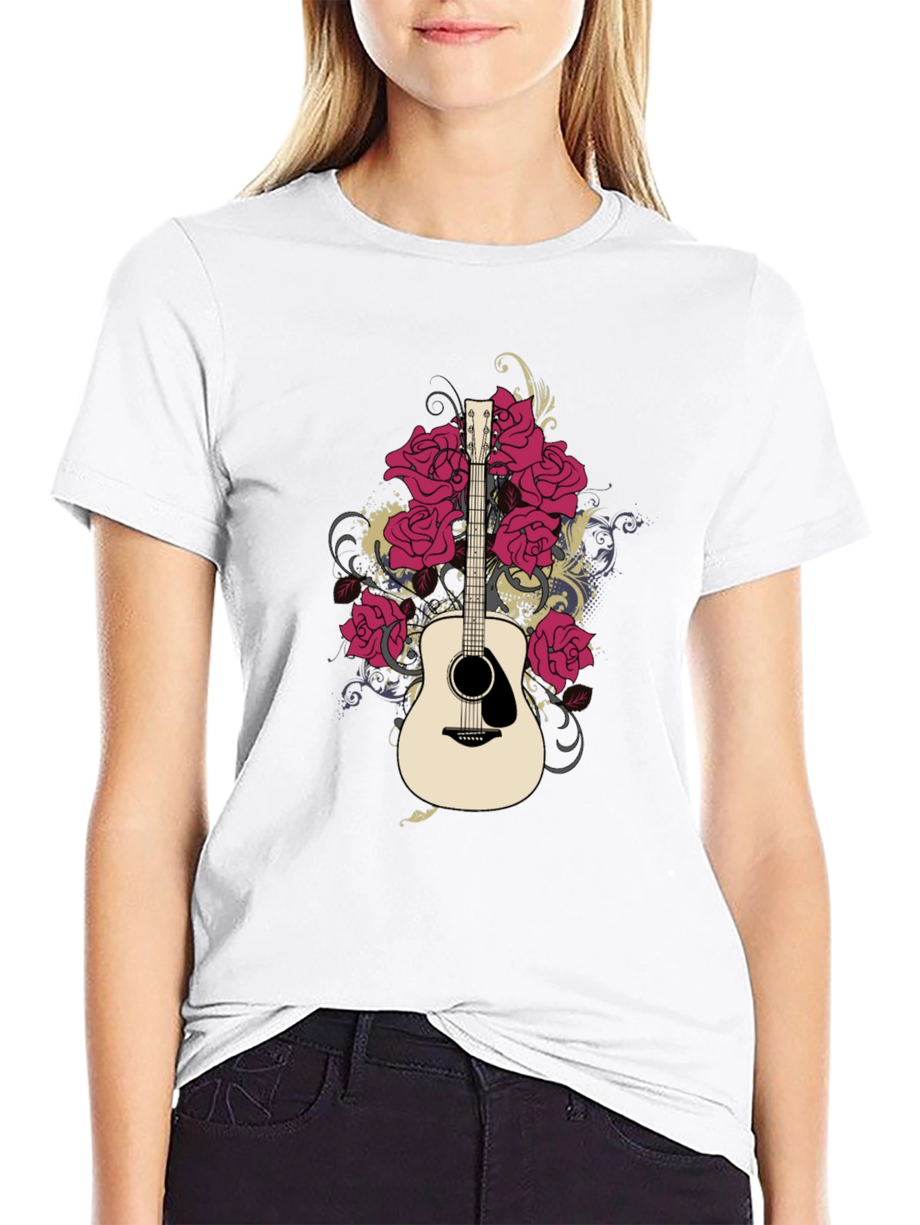 Guitar & Roses Graphic Black T-Shirt