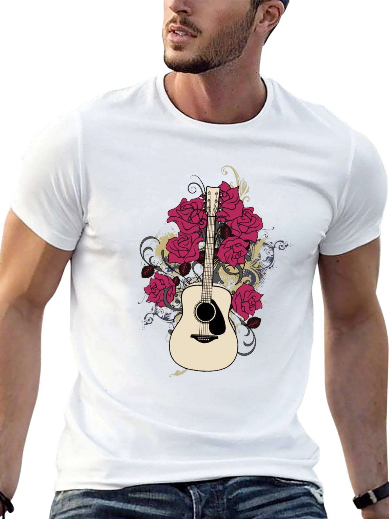 Guitar & Roses Graphic Black T-Shirt
