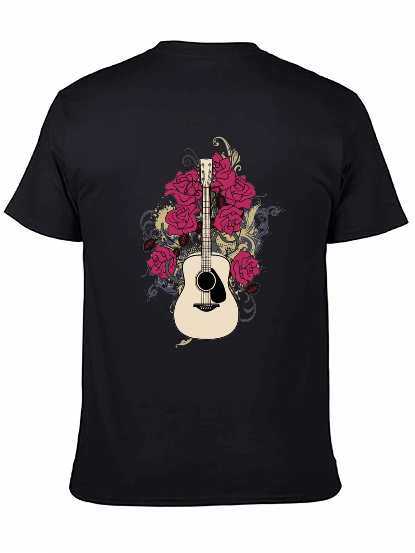 Guitar & Roses Graphic Black T-Shirt