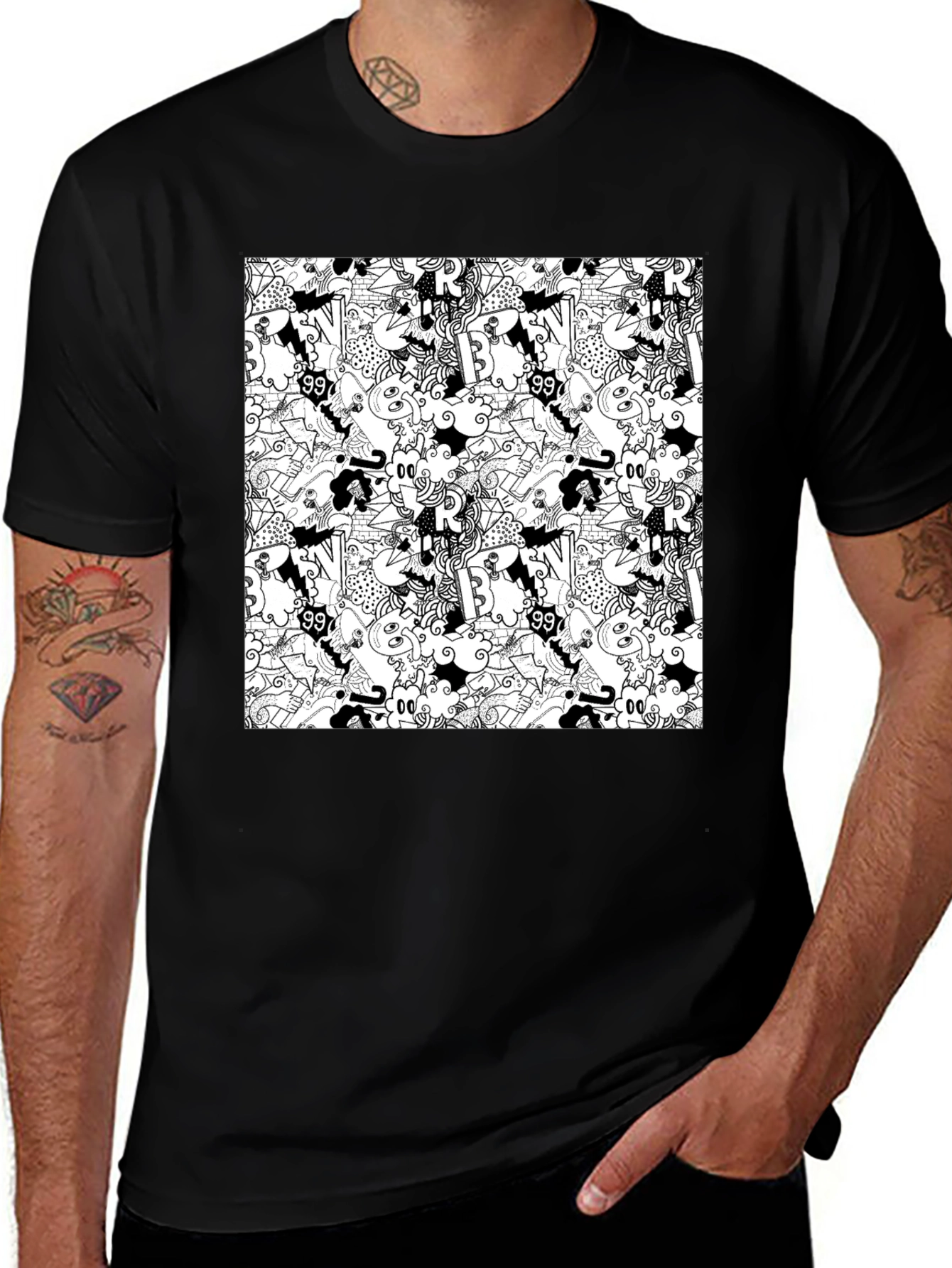 Doodle Art Black T-Shirt