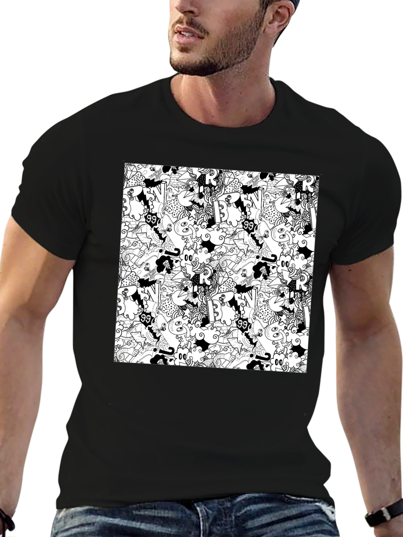 Doodle Art Black T-Shirt