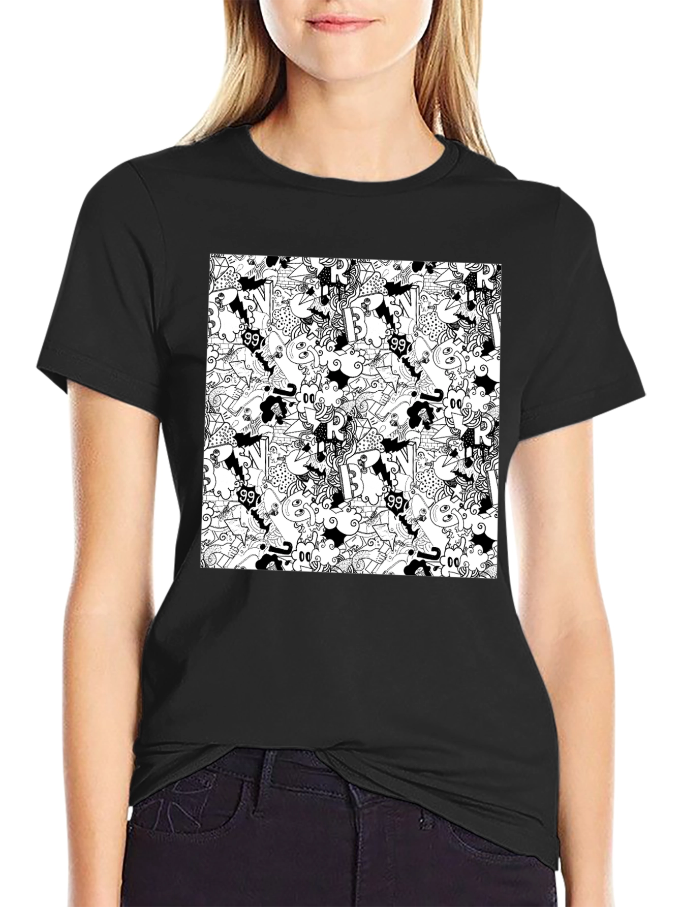 Doodle Art Black T-Shirt