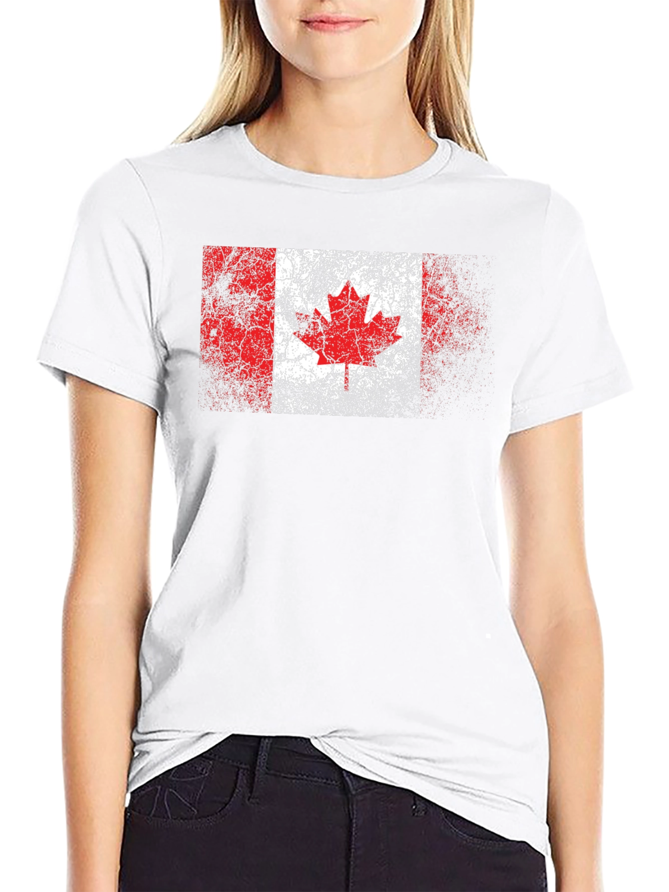 Distressed Canadian Flag Graphic Black T-Shirt
