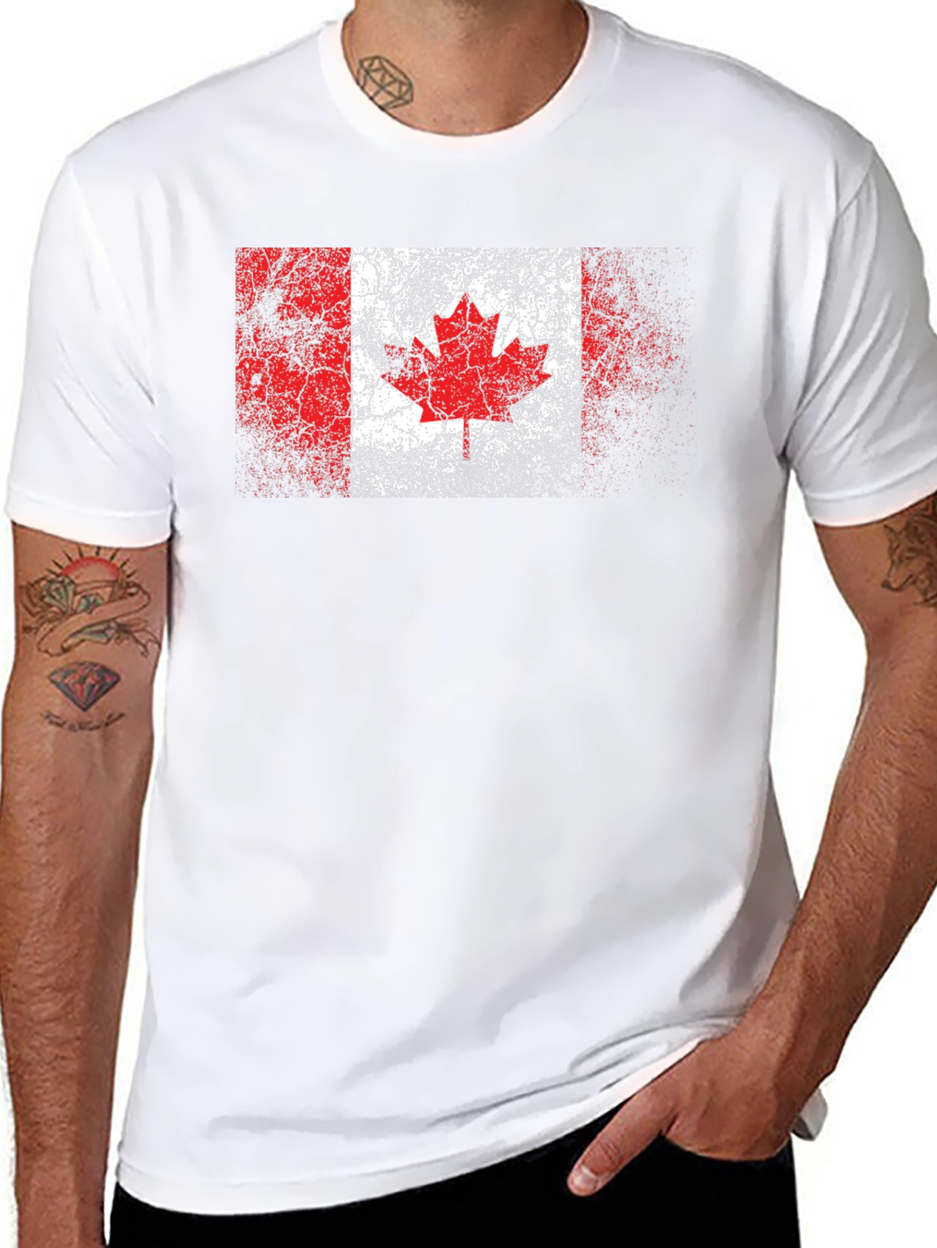 Distressed Canadian Flag Graphic Black T-Shirt