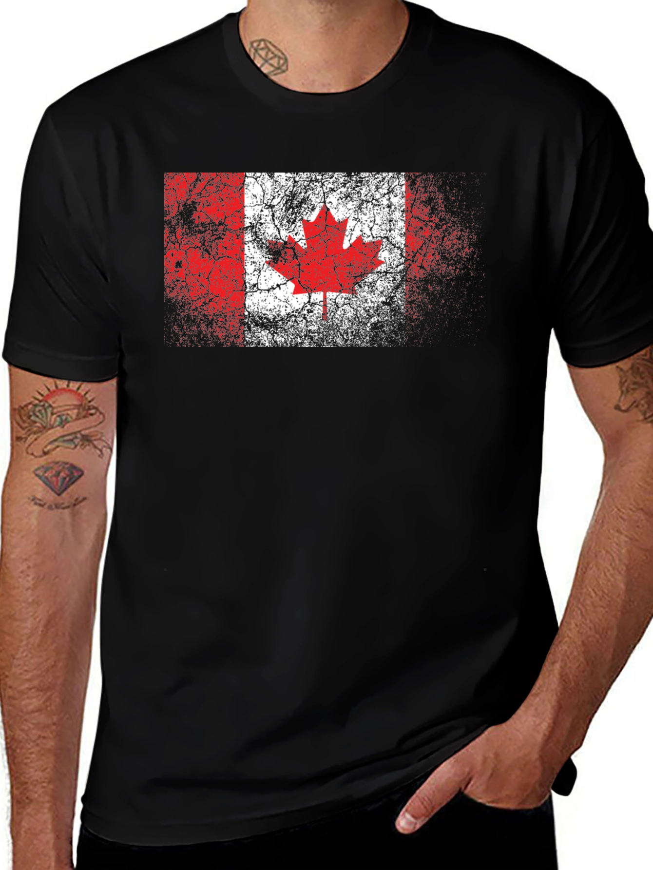 Distressed Canadian Flag Graphic Black T-Shirt