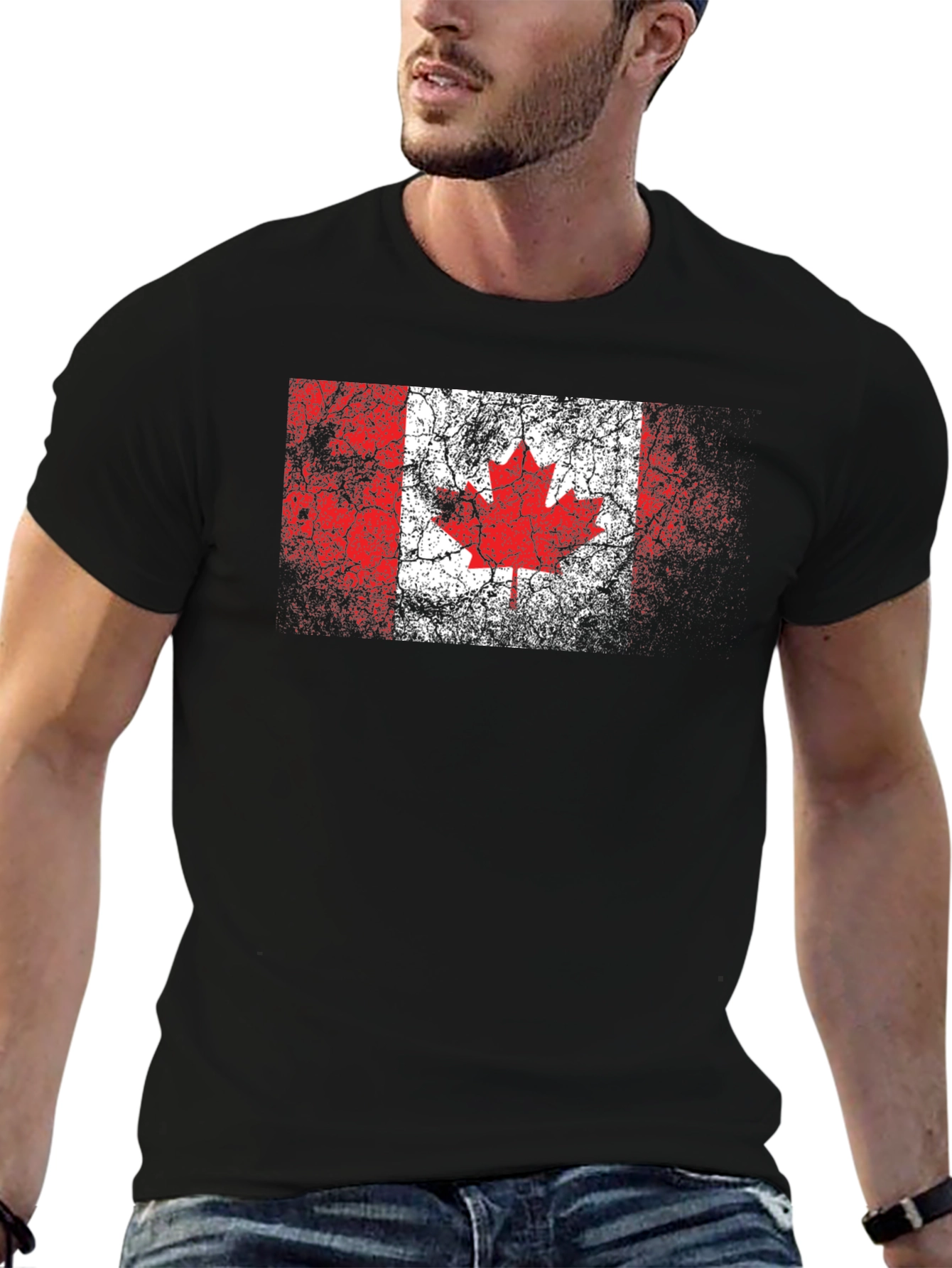 Distressed Canadian Flag Graphic Black T-Shirt