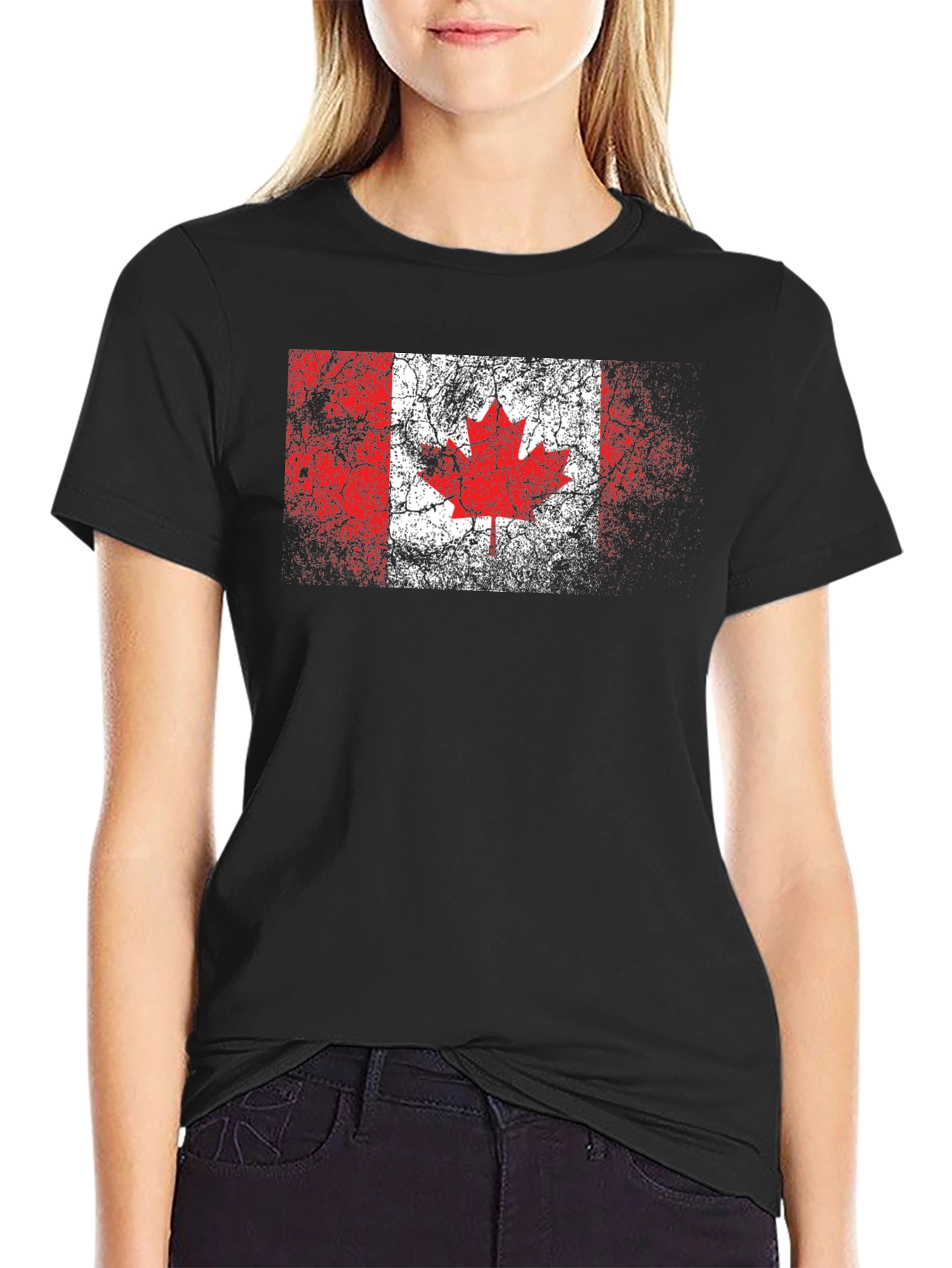 Distressed Canadian Flag Graphic Black T-Shirt
