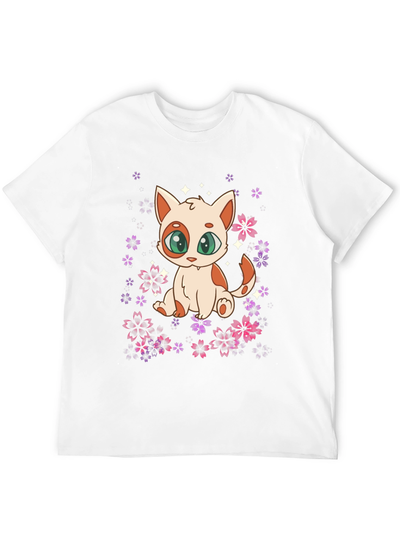 Cute Anime Cat Floral T-Shirt