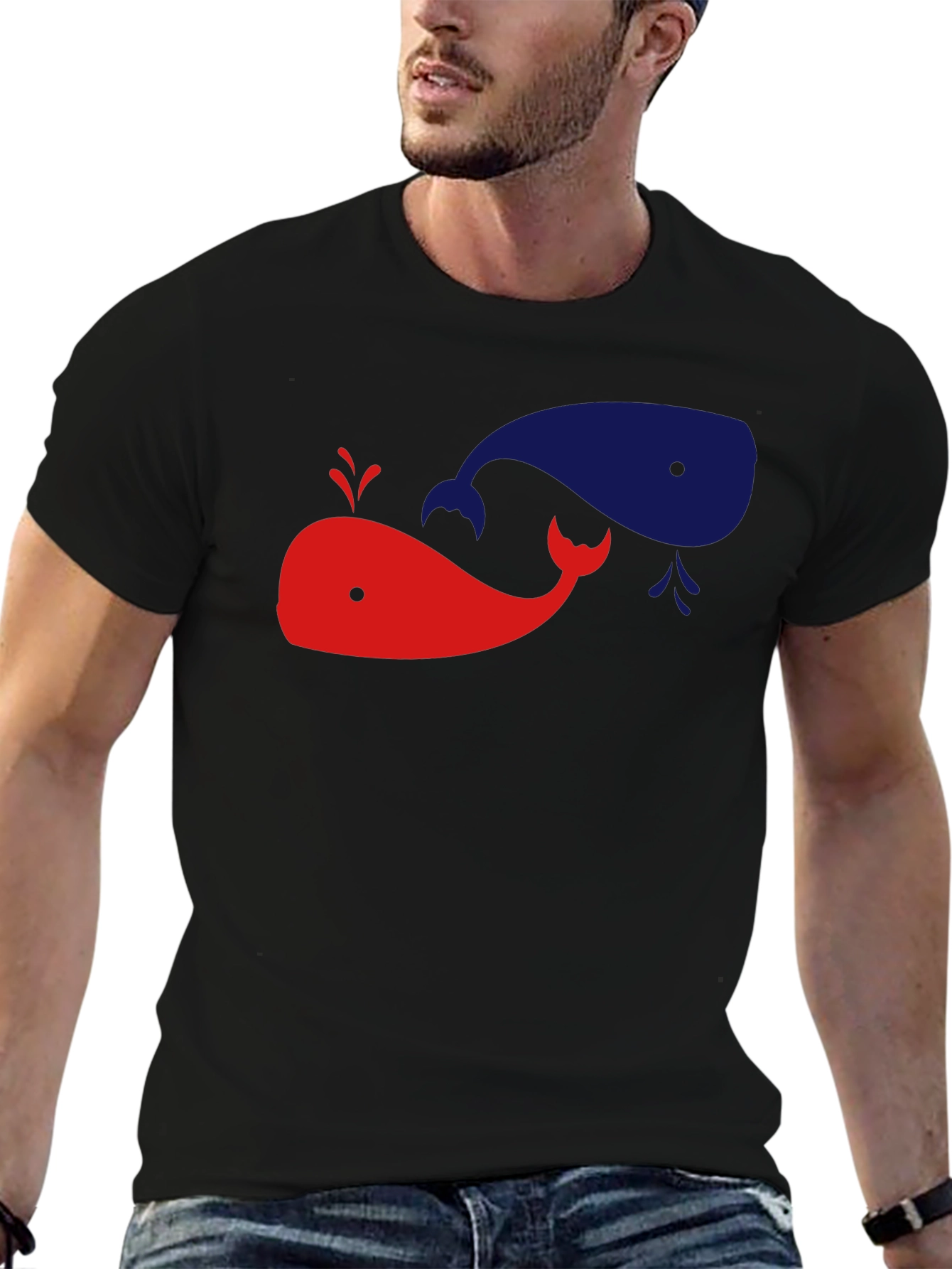 Whimsical Whale Graphic Tee - Black Cotton Shirt