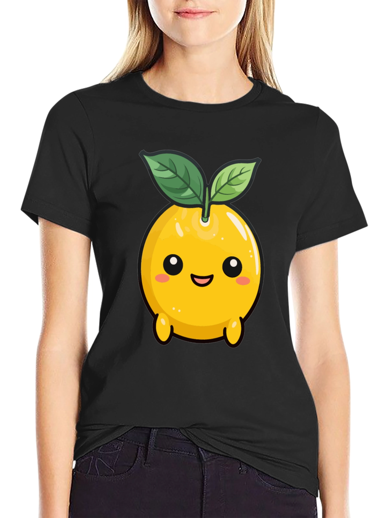 Cute Lemon Character Black T-Shirt