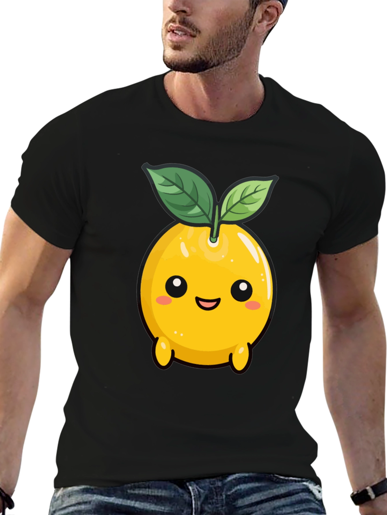 Cute Lemon Character Black T-Shirt