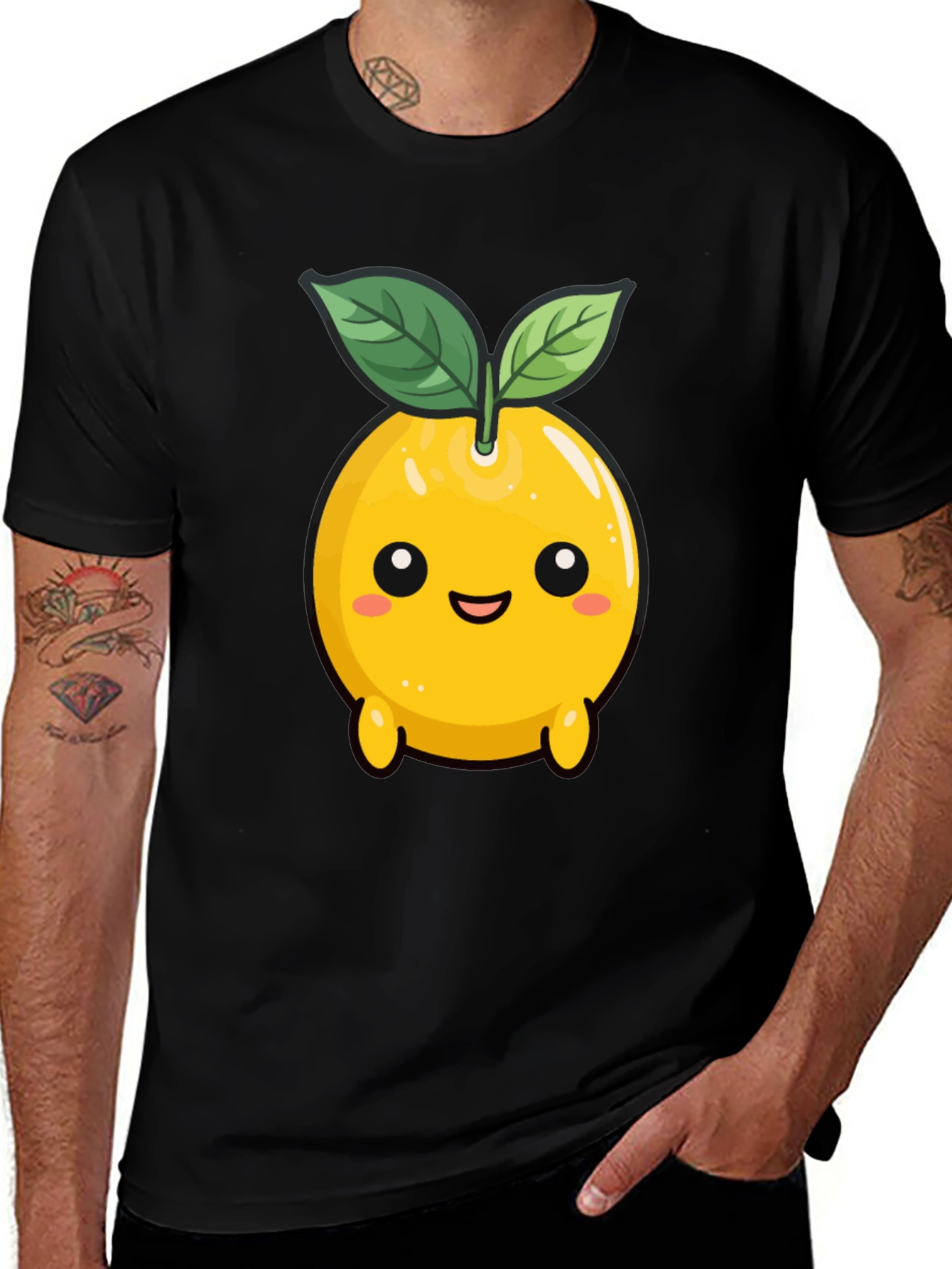 Cute Lemon Character Black T-Shirt