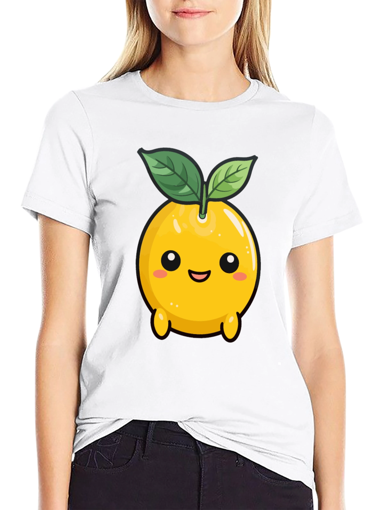 Cute Lemon Character Black T-Shirt