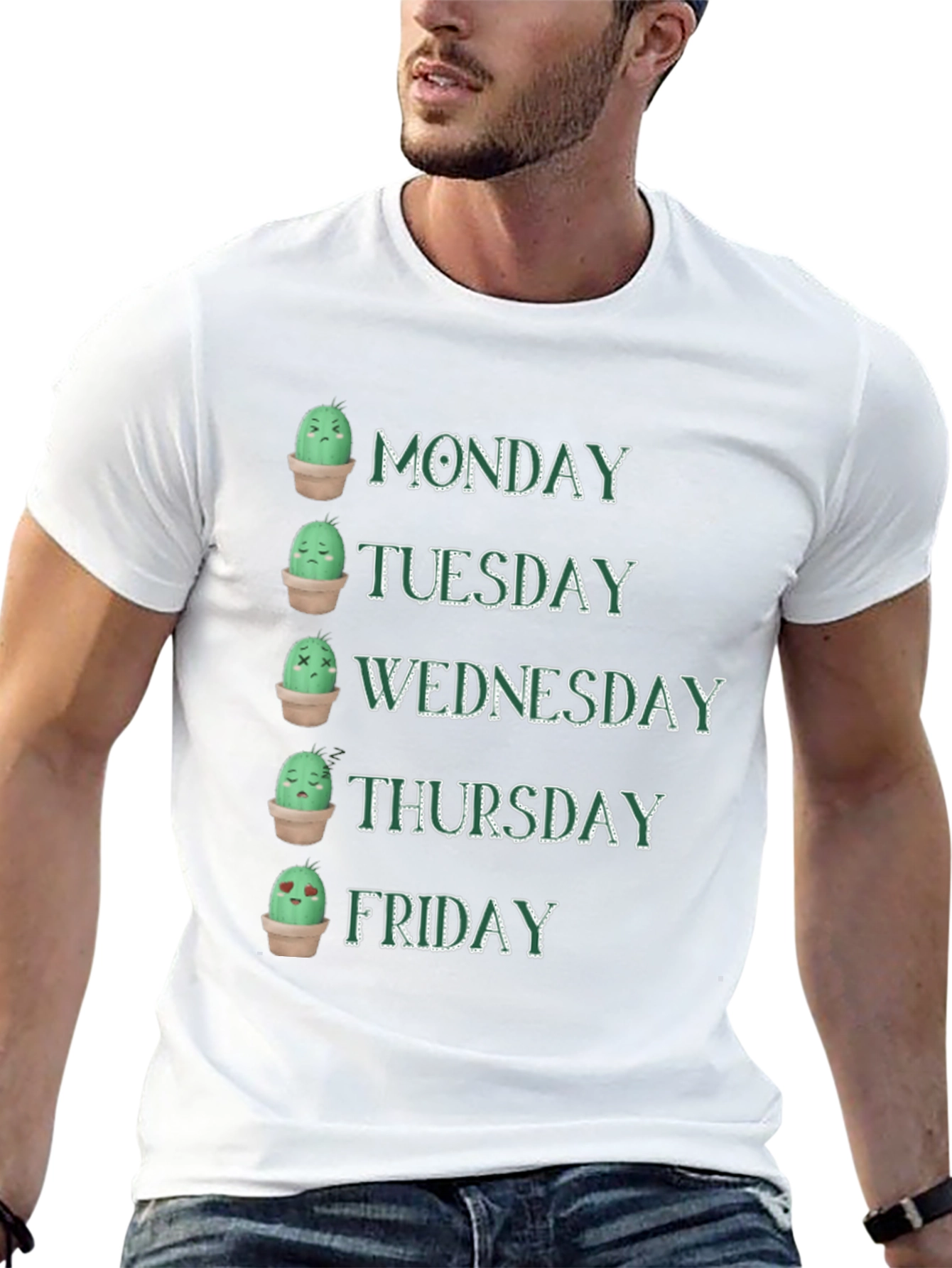 Cactus Mood Days of the Week Graphic T-Shirt