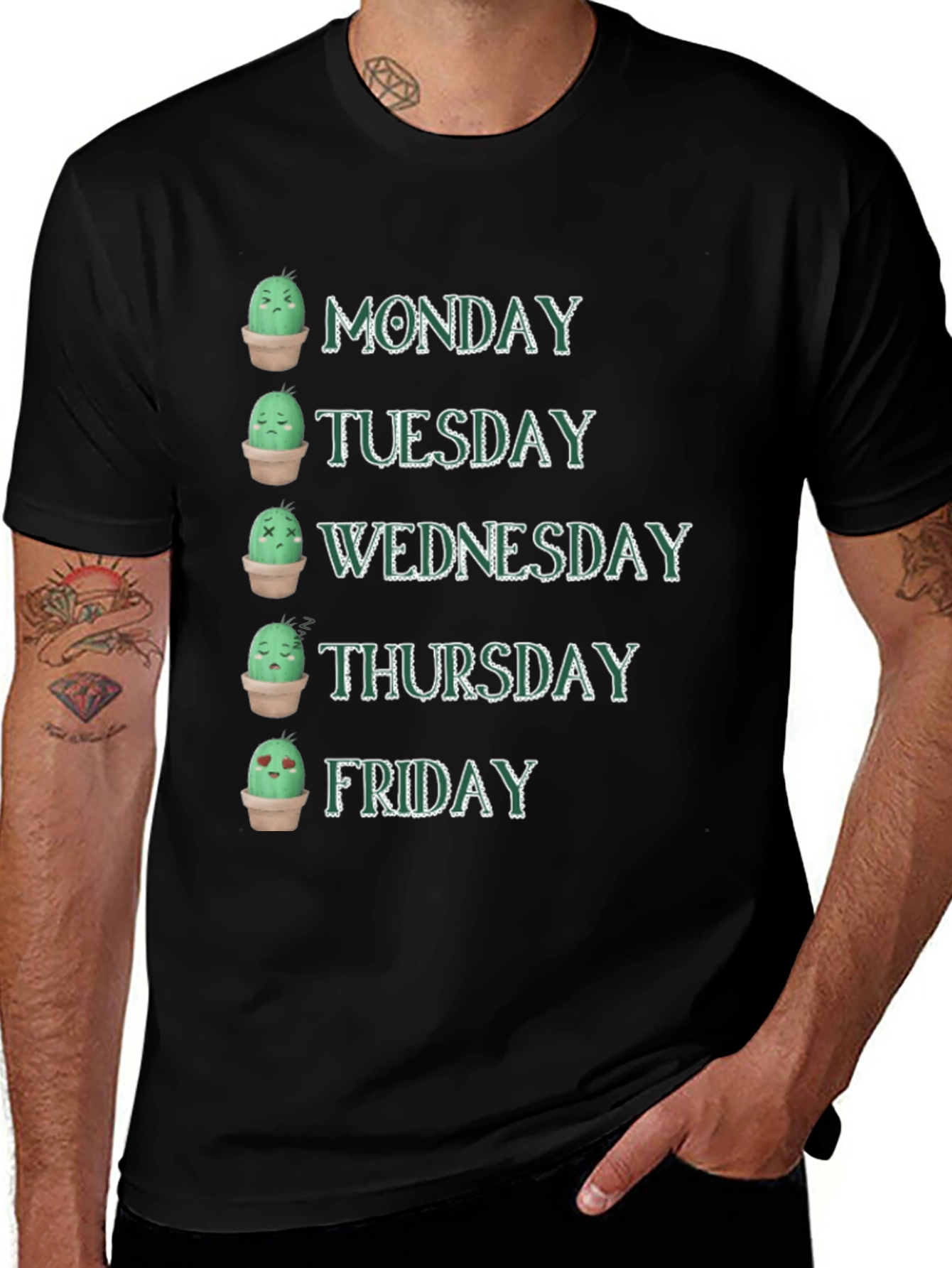 Cactus Mood Days of the Week Graphic T-Shirt