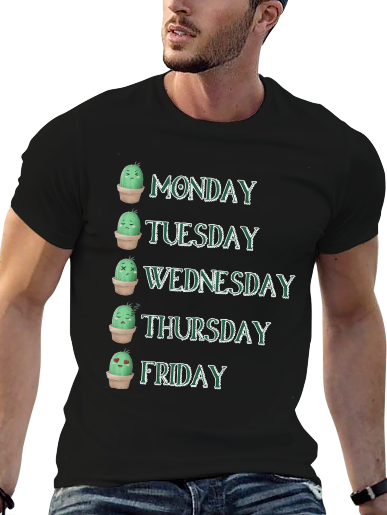 Cactus Mood Days of the Week Graphic T-Shirt