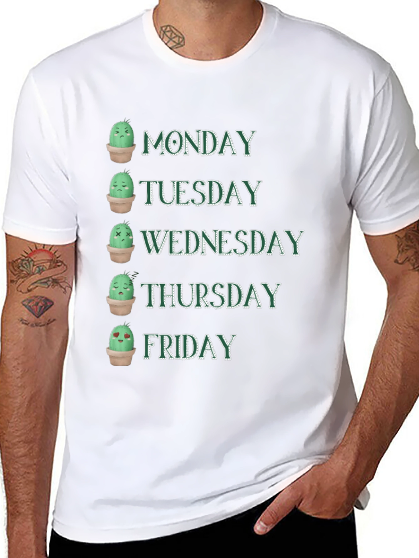 Cactus Mood Days of the Week Graphic T-Shirt