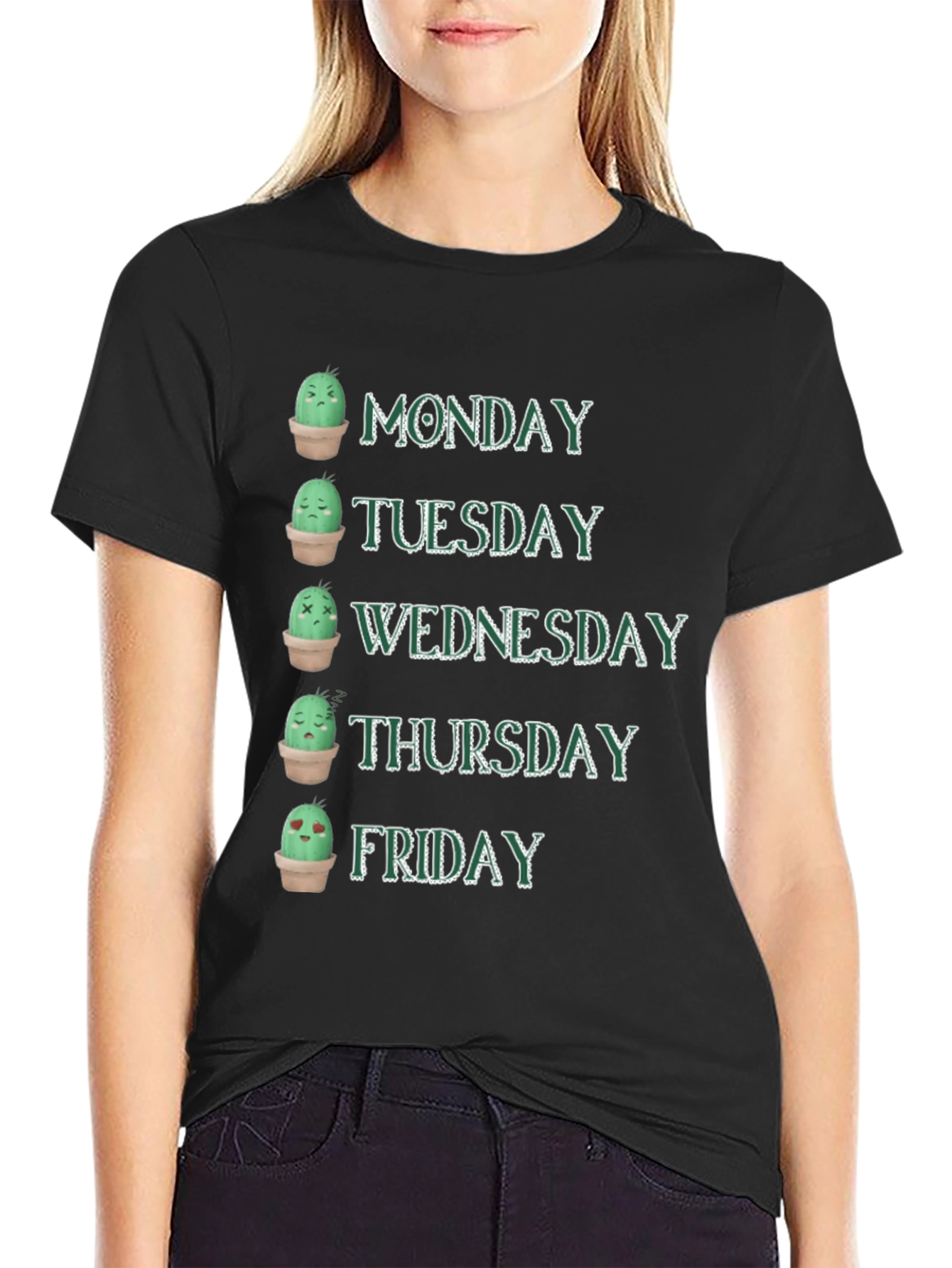 Cactus Mood Days of the Week Graphic T-Shirt