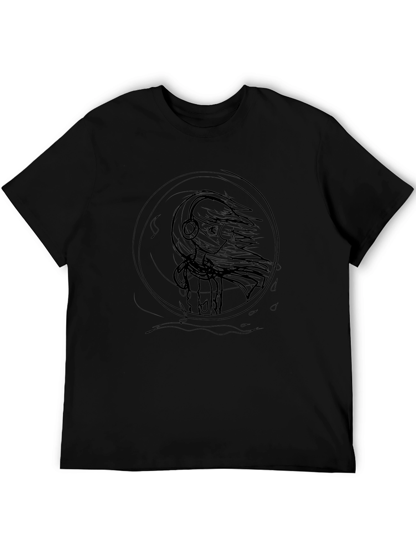 Anime Girl Headphones Black Graphic Tee