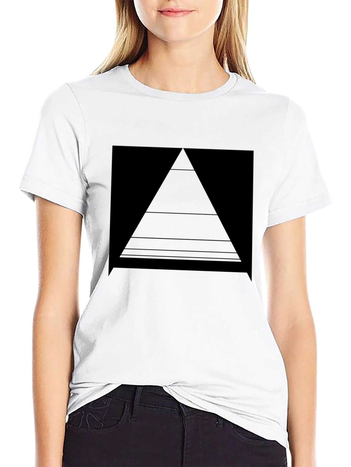Modern Geometric Pyramid Graphic Tee - Black