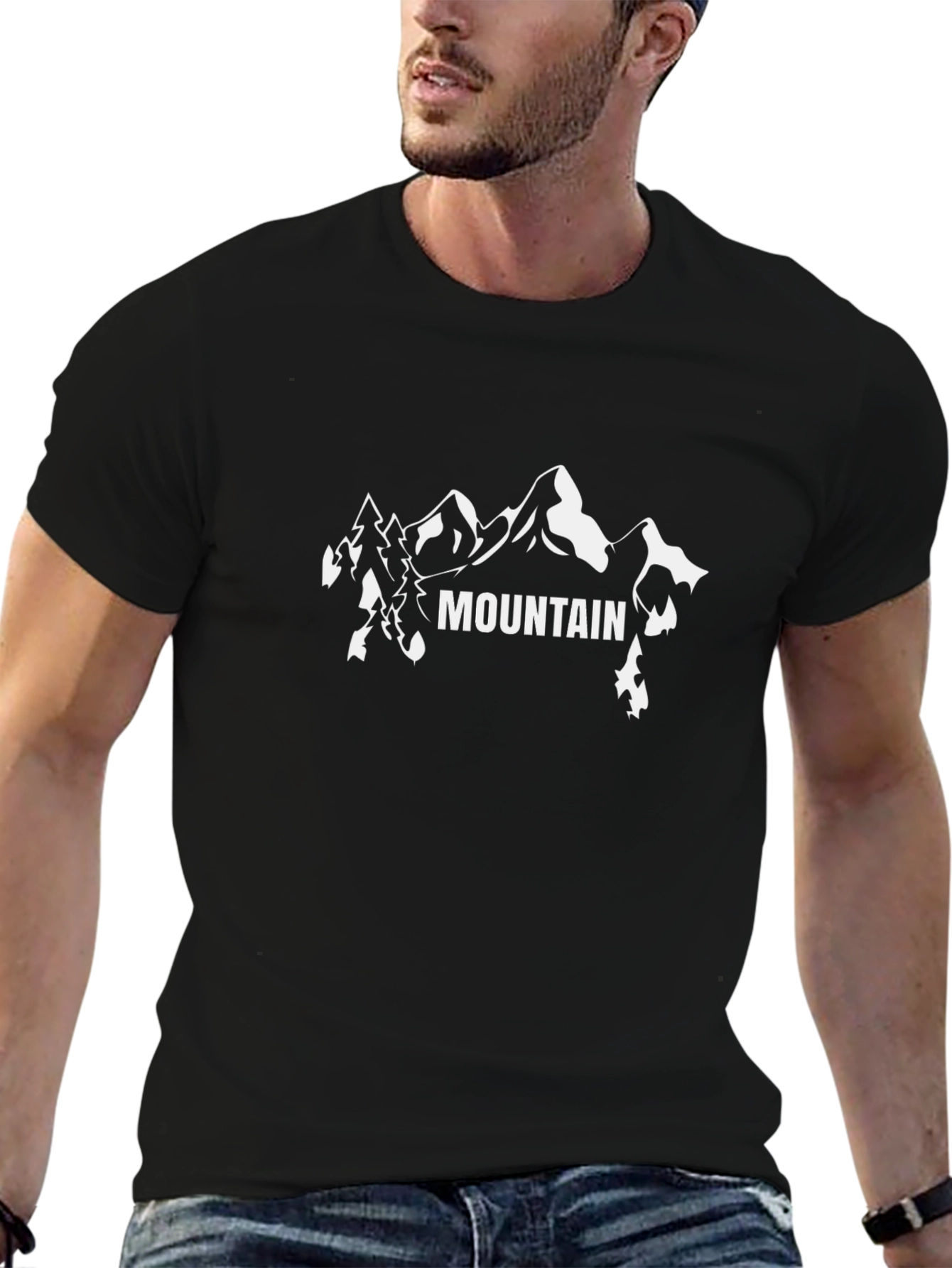 Mountain Graphic Tee - Black Cotton T-Shirt