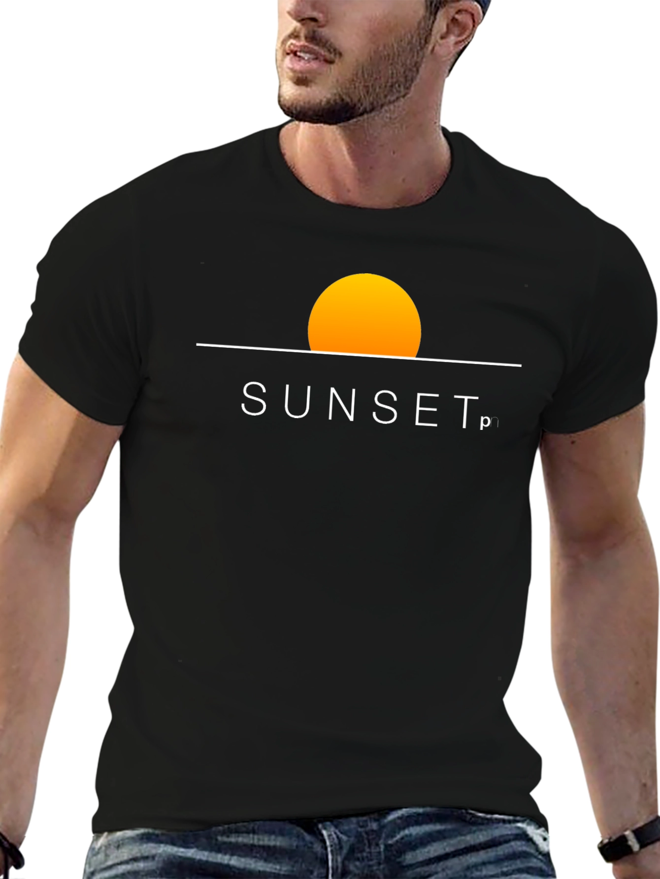 Sunset Graphic Tee - Stylish Black Cotton Blend T-Shirt