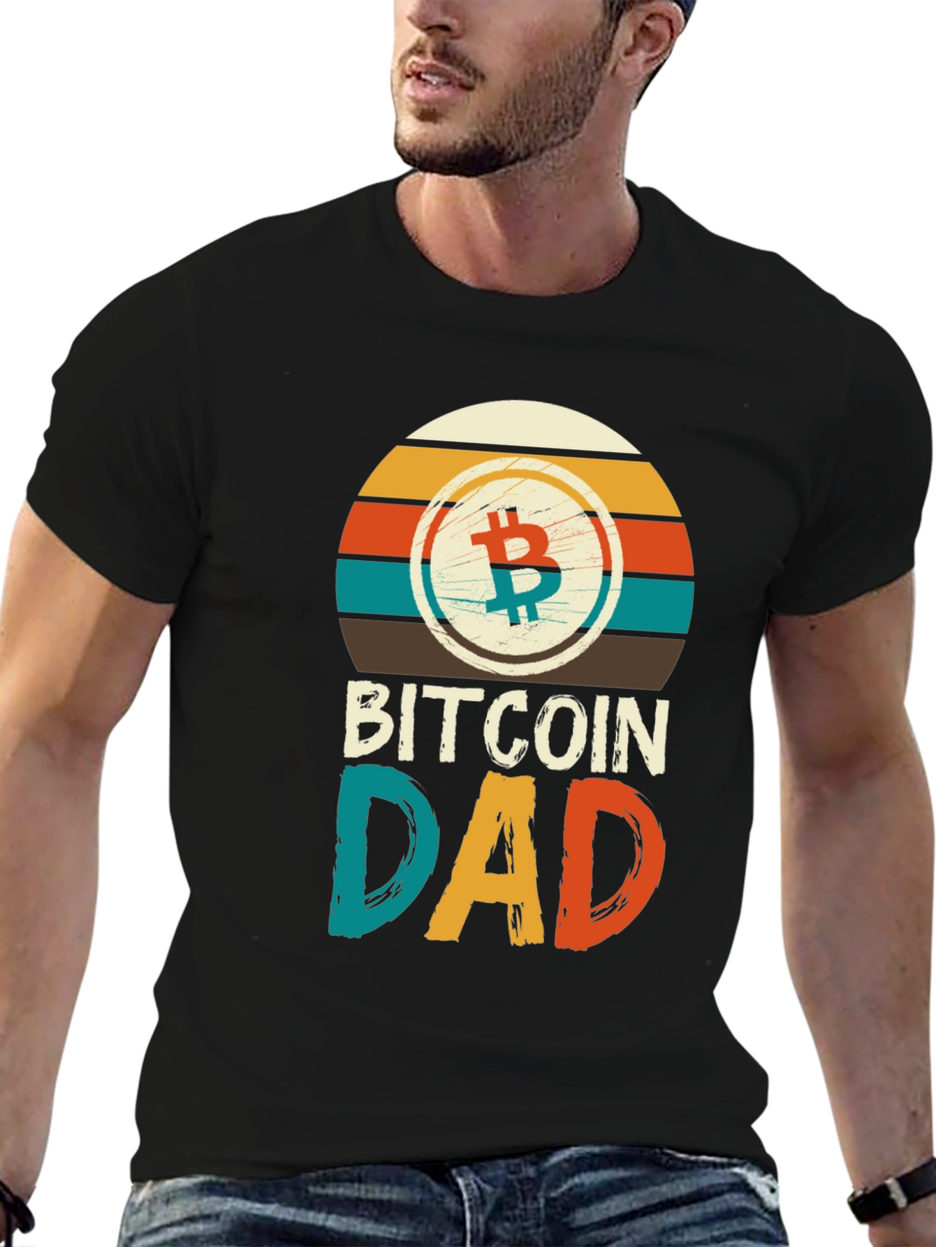 Bitcoin Dad Retro T-Shirt Crypto Father Gift Tee