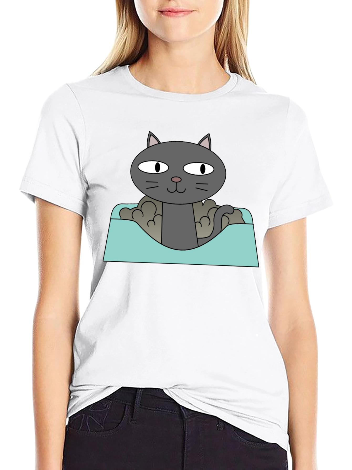 Cat in a Box Graphic T-Shirt - Black