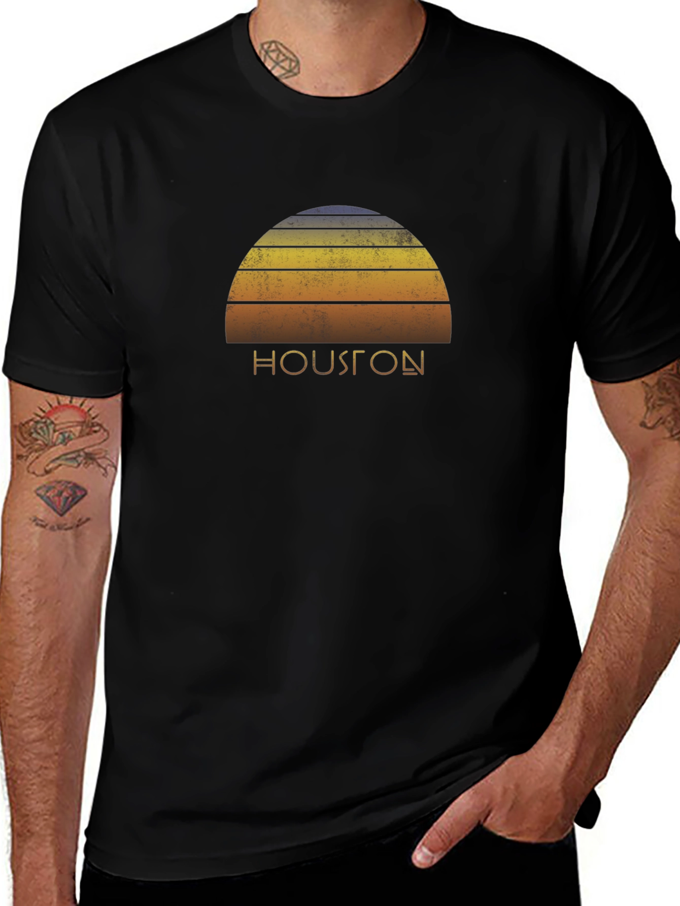 Retro Houston Sunset Graphic T-Shirt - Black