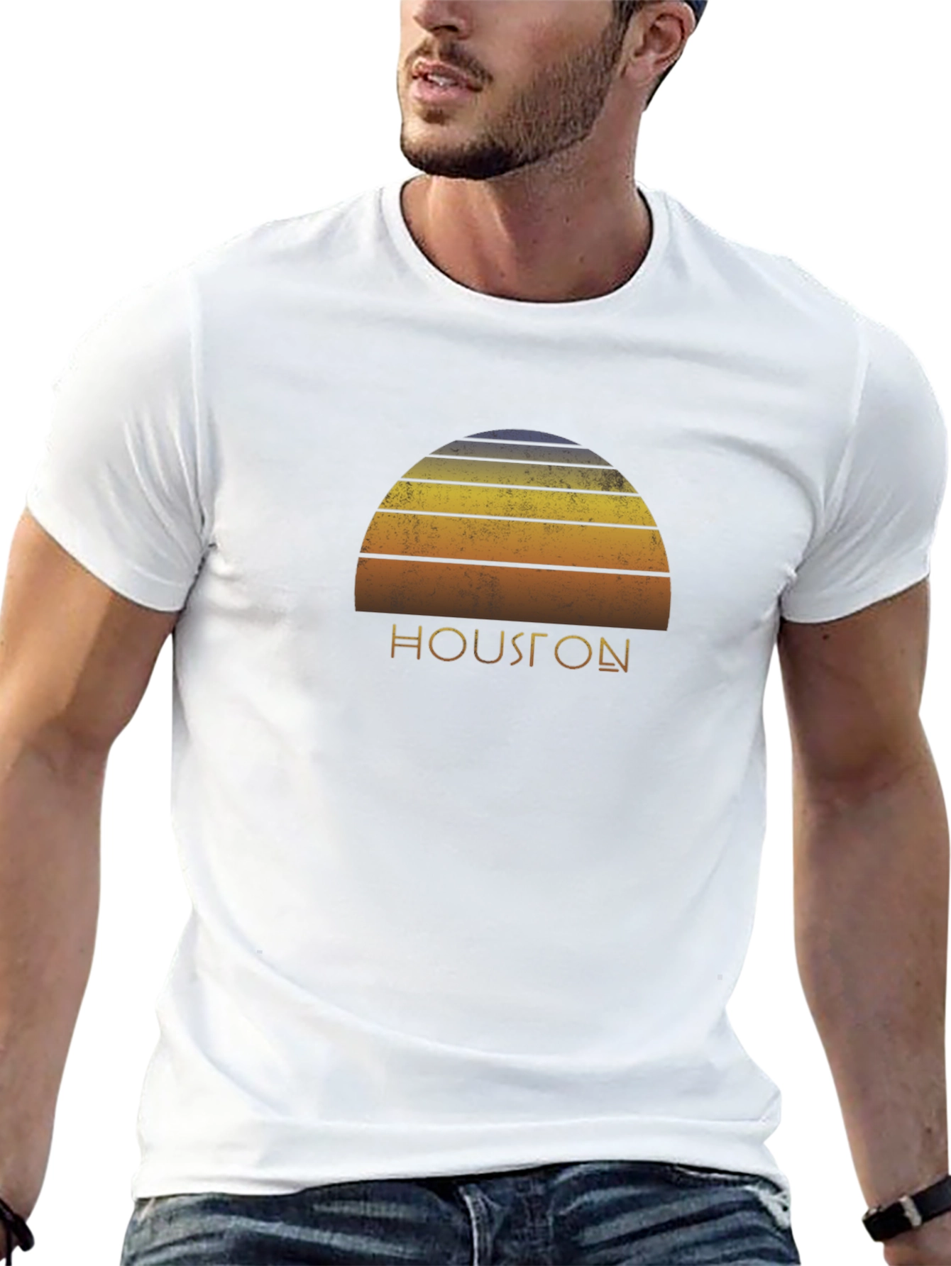 Retro Houston Sunset Graphic T-Shirt - Black