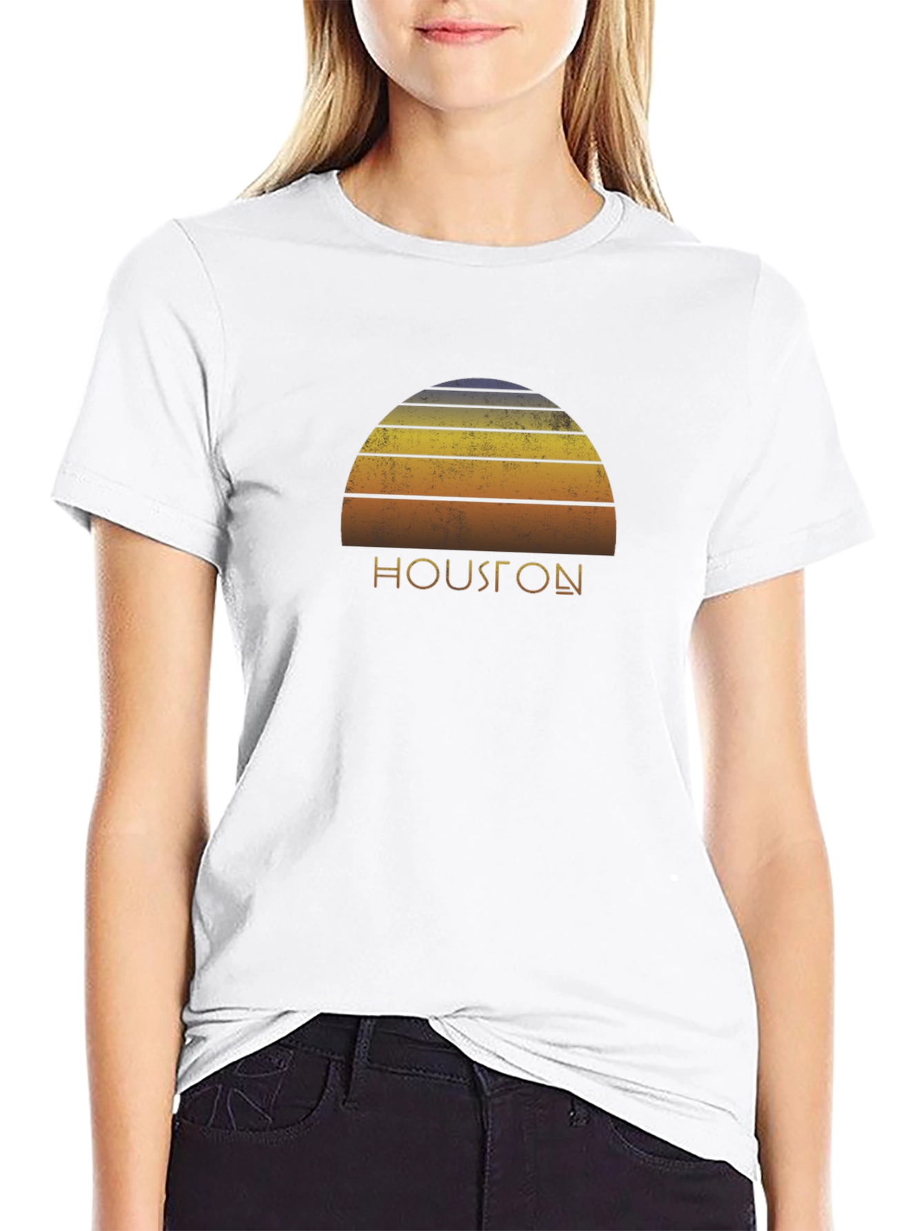 Retro Houston Sunset Graphic T-Shirt - Black