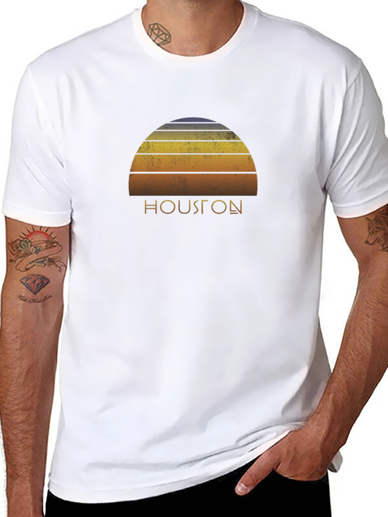 Retro Houston Sunset Graphic T-Shirt - Black