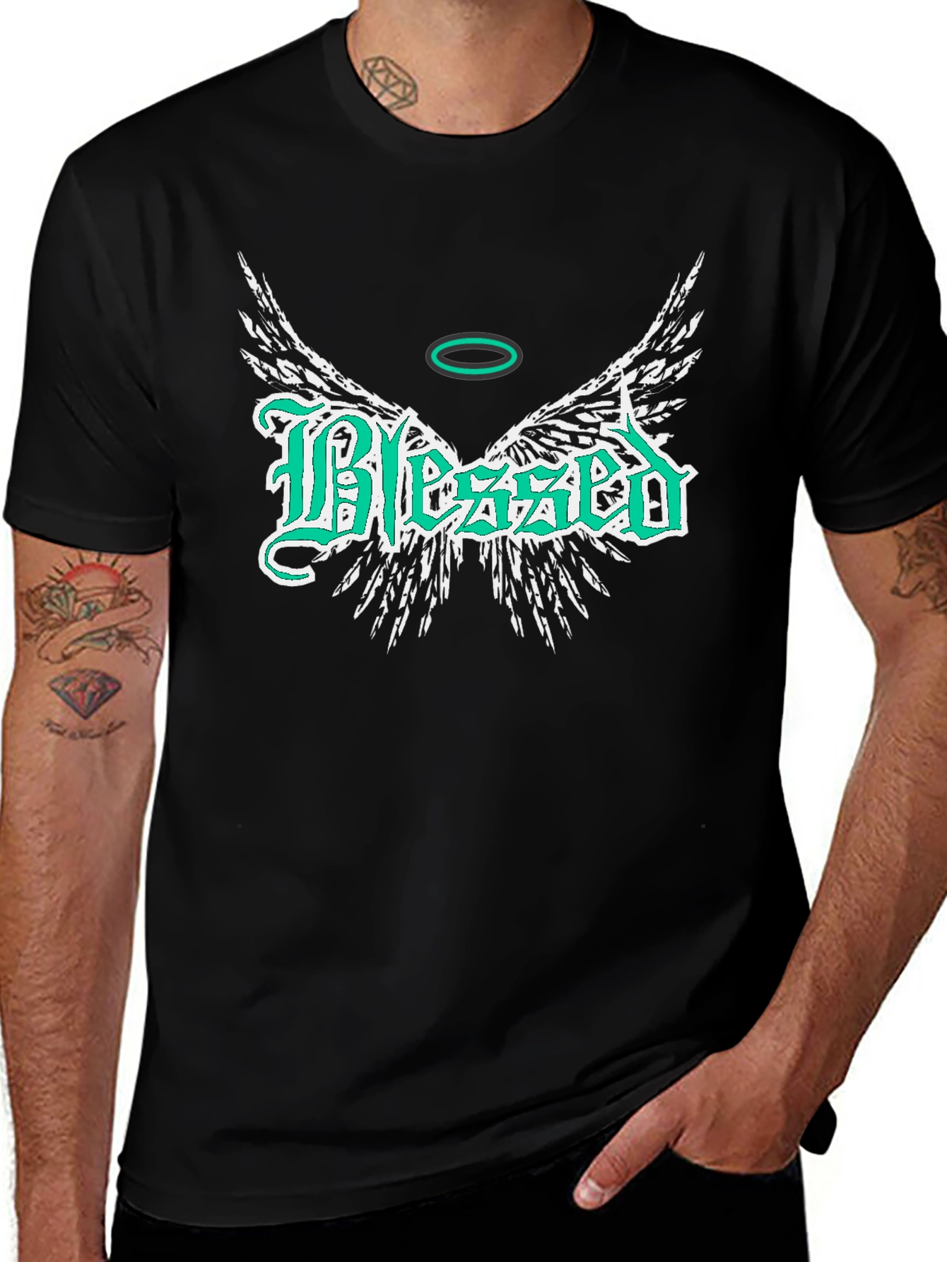 Blessed Wings Graphic Black T-Shirt