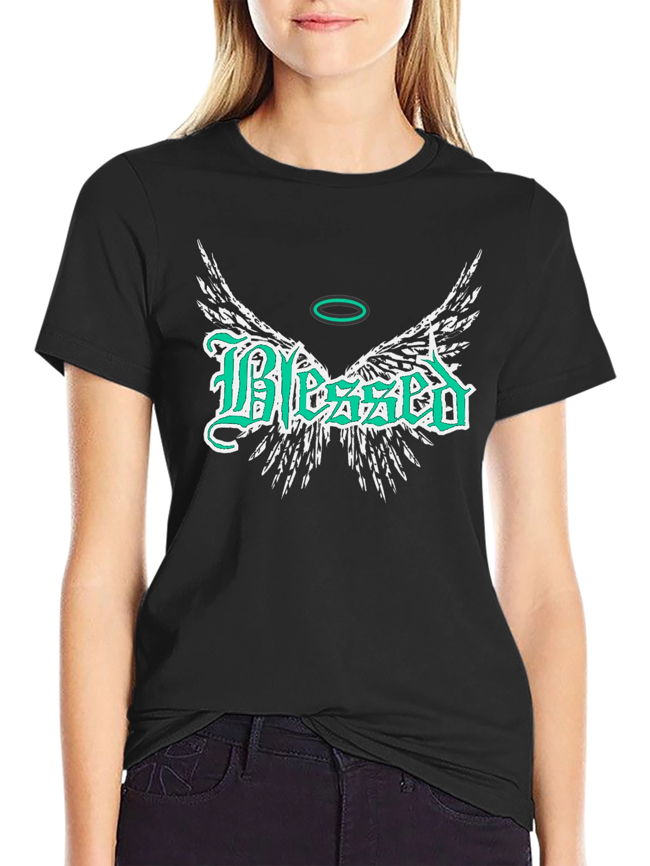 Blessed Wings Graphic Black T-Shirt