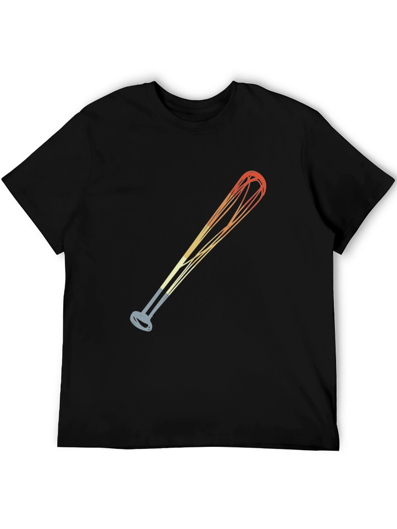 Retro Baseball Bat Graphic Tee - Black Cotton Blend