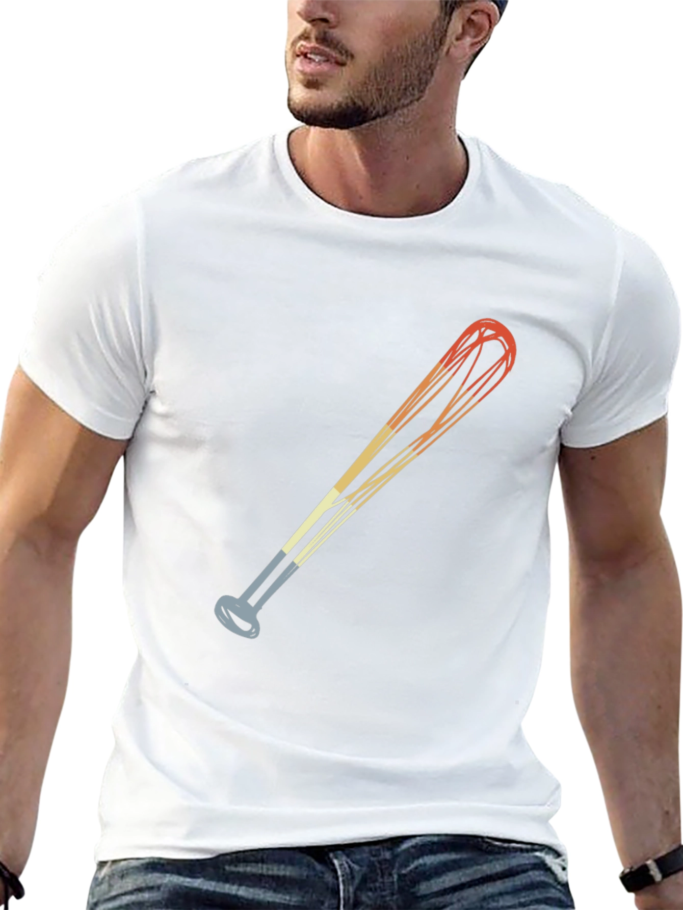 Retro Baseball Bat Graphic Tee - Black Cotton Blend