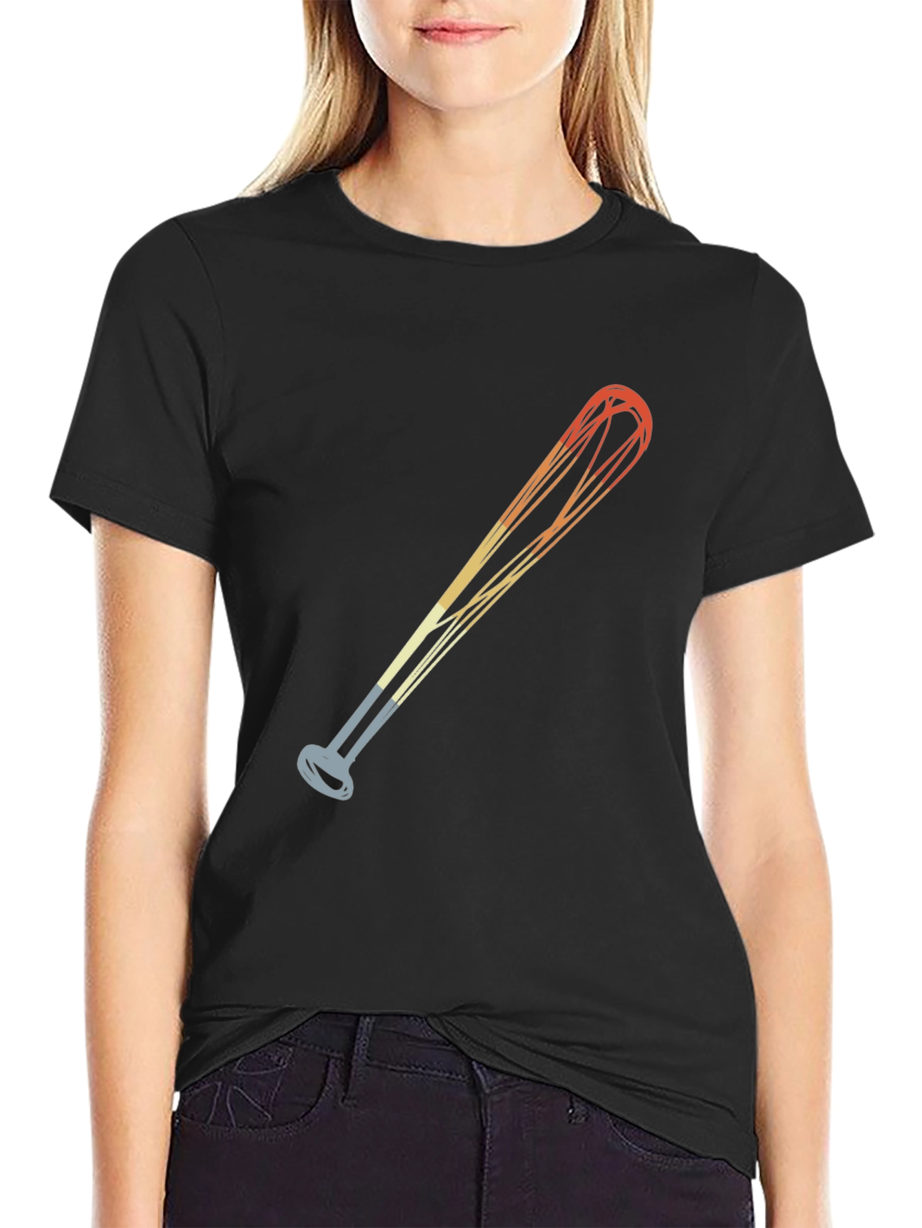 Retro Baseball Bat Graphic Tee - Black Cotton Blend