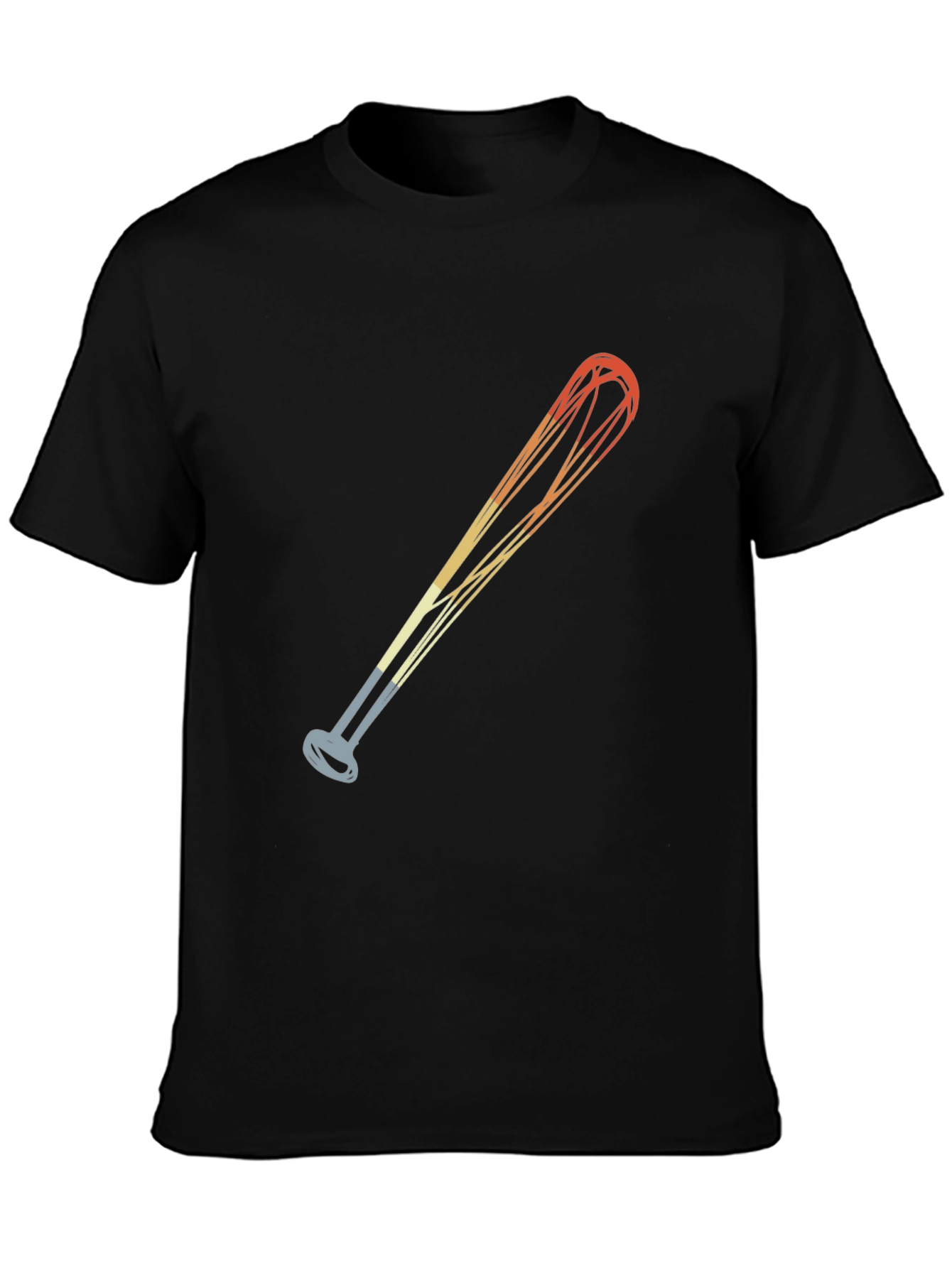 Retro Baseball Bat Graphic Tee - Black Cotton Blend