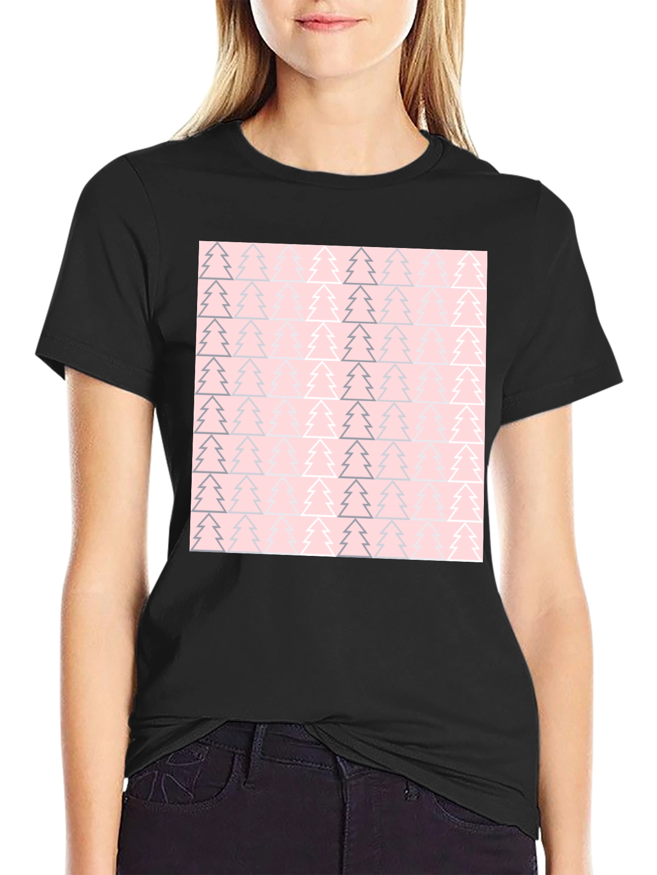 Pink Christmas Tree Pattern T-Shirt
