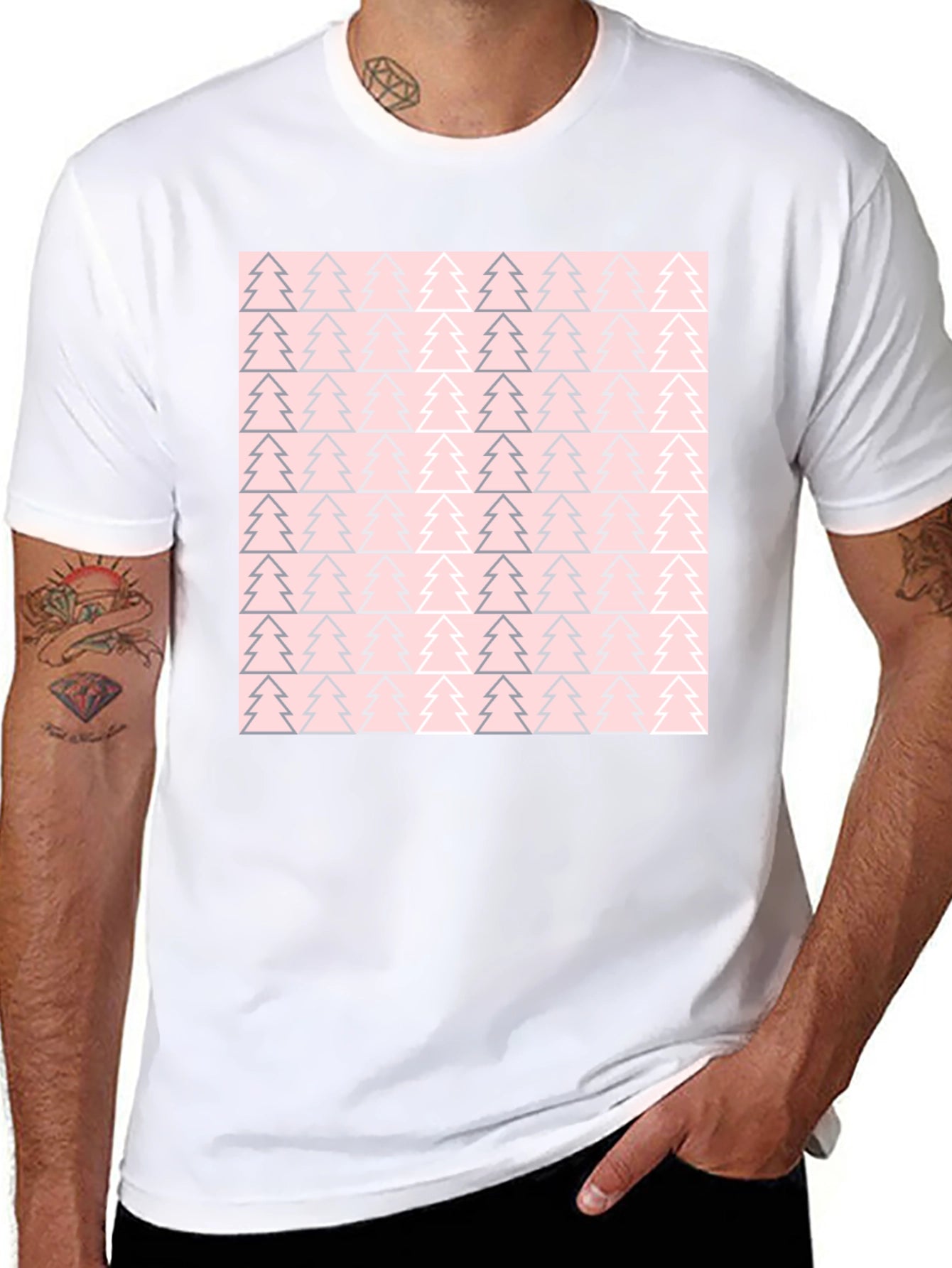 Pink Christmas Tree Pattern T-Shirt