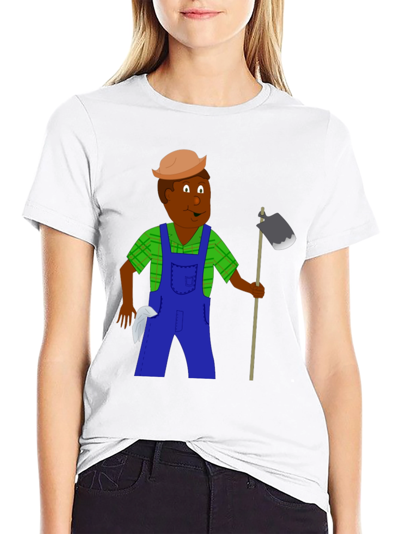 Cartoon Farmer Graphic Tee - Black Unisex T-Shirt