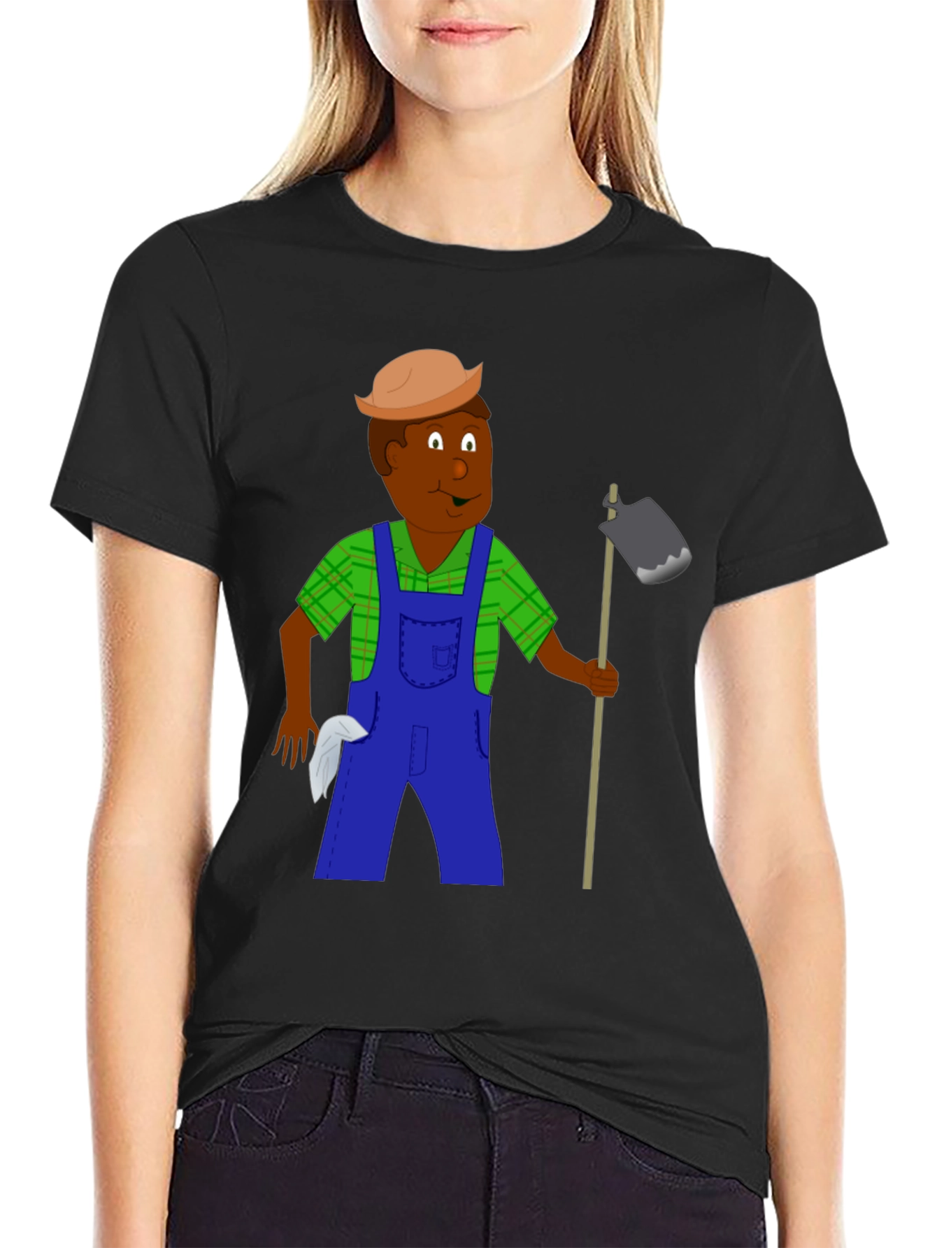 Cartoon Farmer Graphic Tee - Black Unisex T-Shirt
